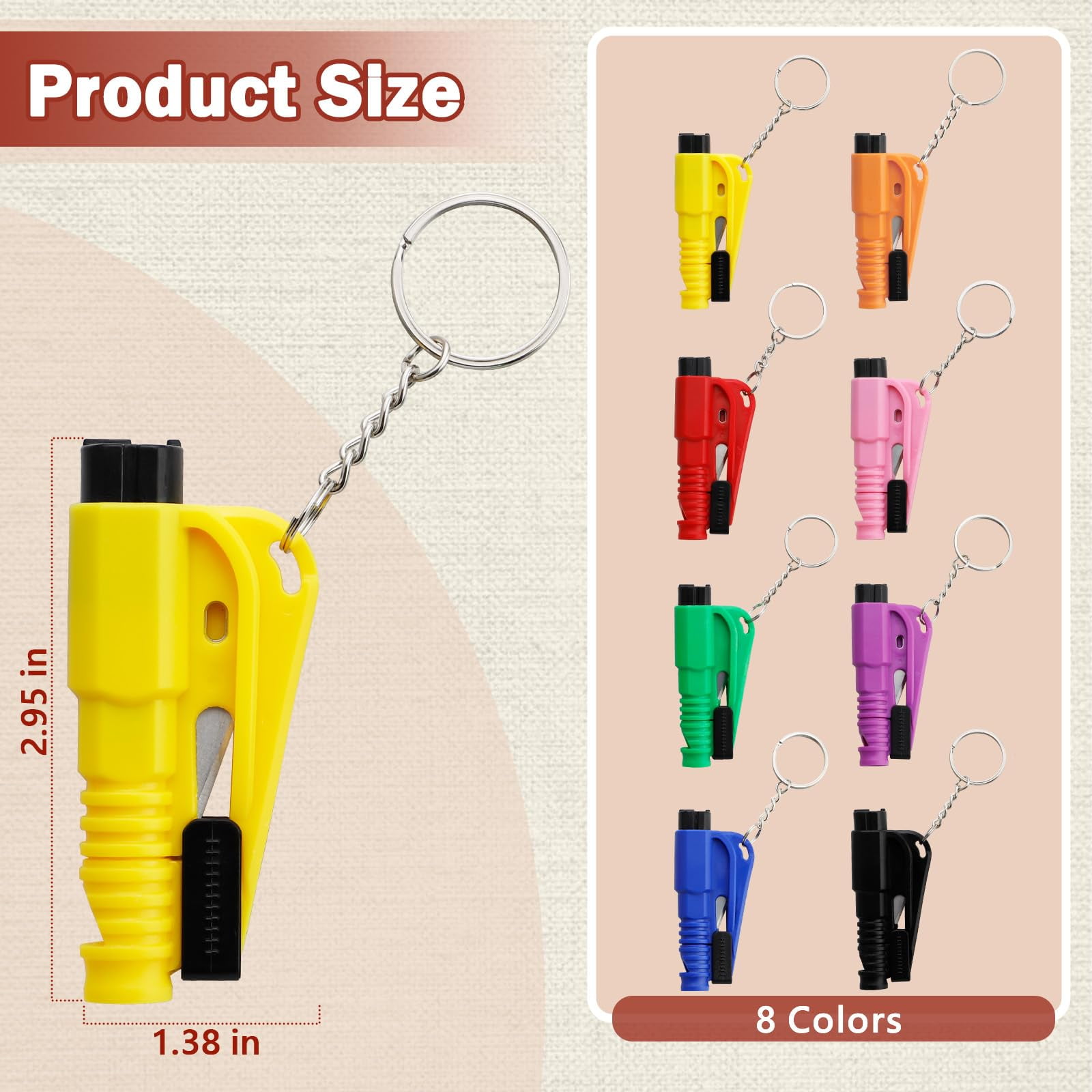 DIYSMART Emergency Escape Tool Keychain, Car Window Breaker and Seatbelt Cutter (8-Pack, 2.95 in x 1.38 in) gq5sr