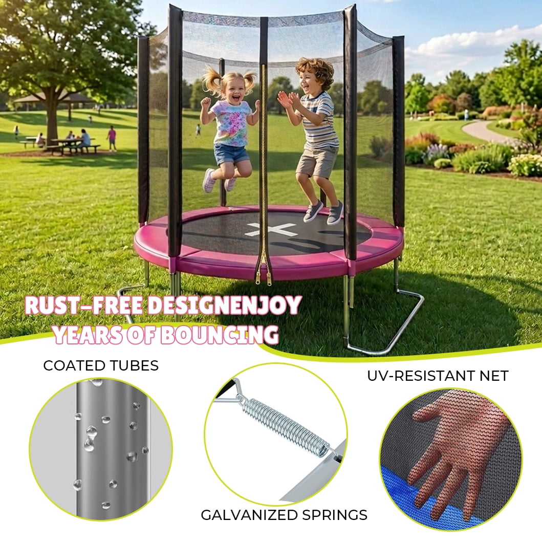 Generic Backyard Trampoline with Safety Net and Anti-Tipping L-Shaped Legs (Pink, 6 ft) 3lxcv