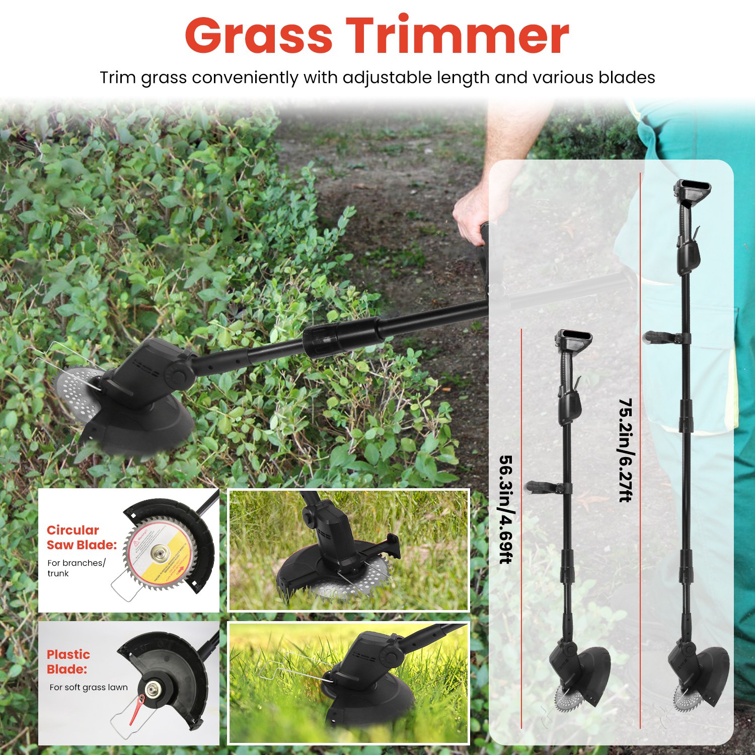 Imountek 3-in-1 Cordless Electric Pole Saw and Grass Trimmer Kit (Black, 75 in) wrdsm