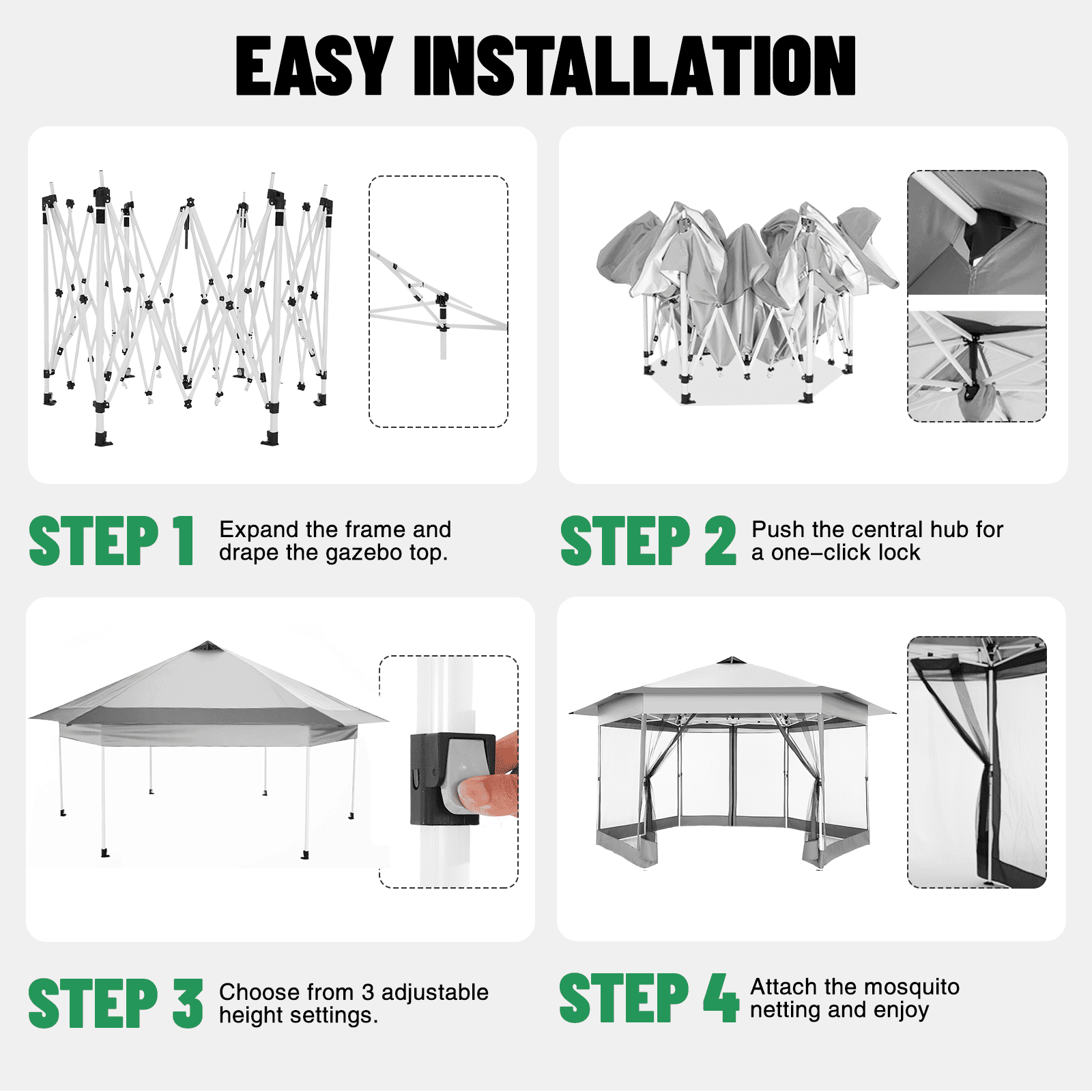 COBIZI 16x16 Pop-Up Canopy Tent, Outdoor Gazebo with Mosquito Netting and Carry Bag (Off-White Gray, 16x16 ft) ptmpl