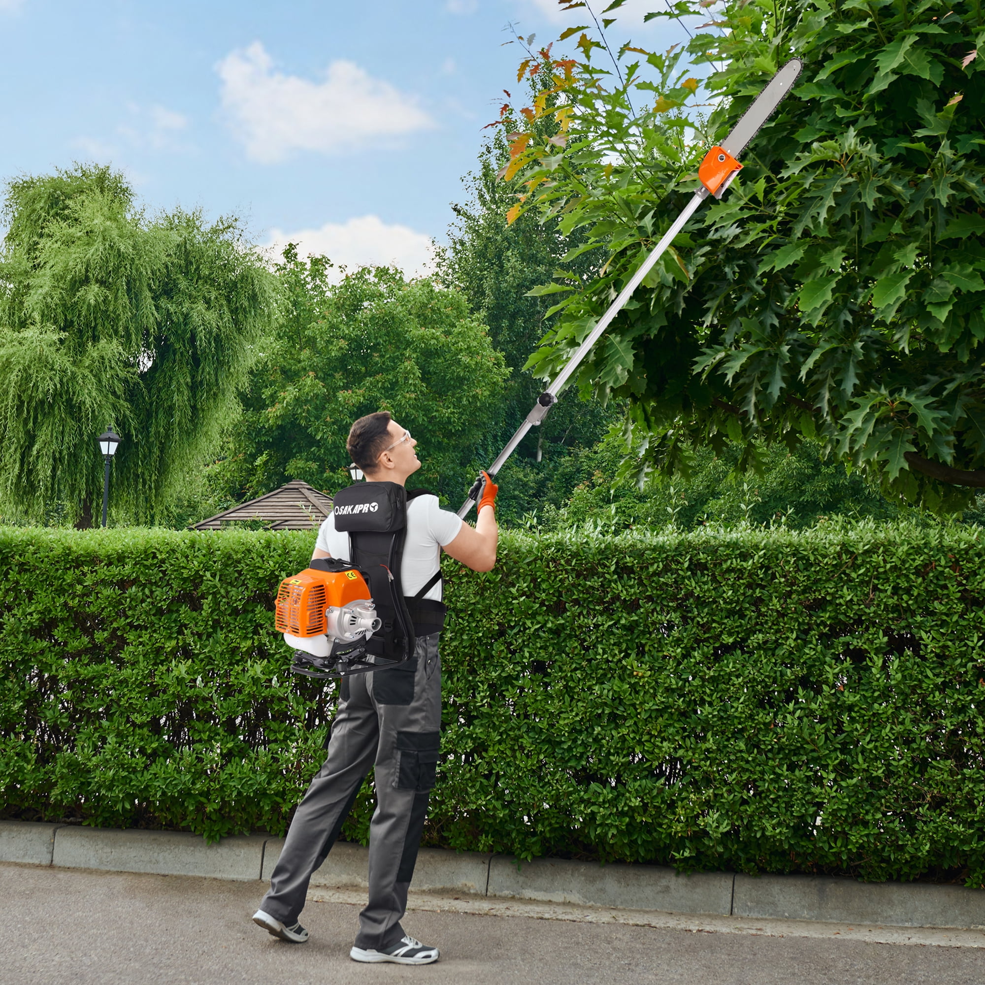 POWANLI 4-in-1 Gas Garden Tool System, Multi-Functional Backpack Trimmer with Hedge Trimmer, Pole Saw, Grass Trimmer, and Brush Cutter (52cc, 1 Pack) 4a5ed