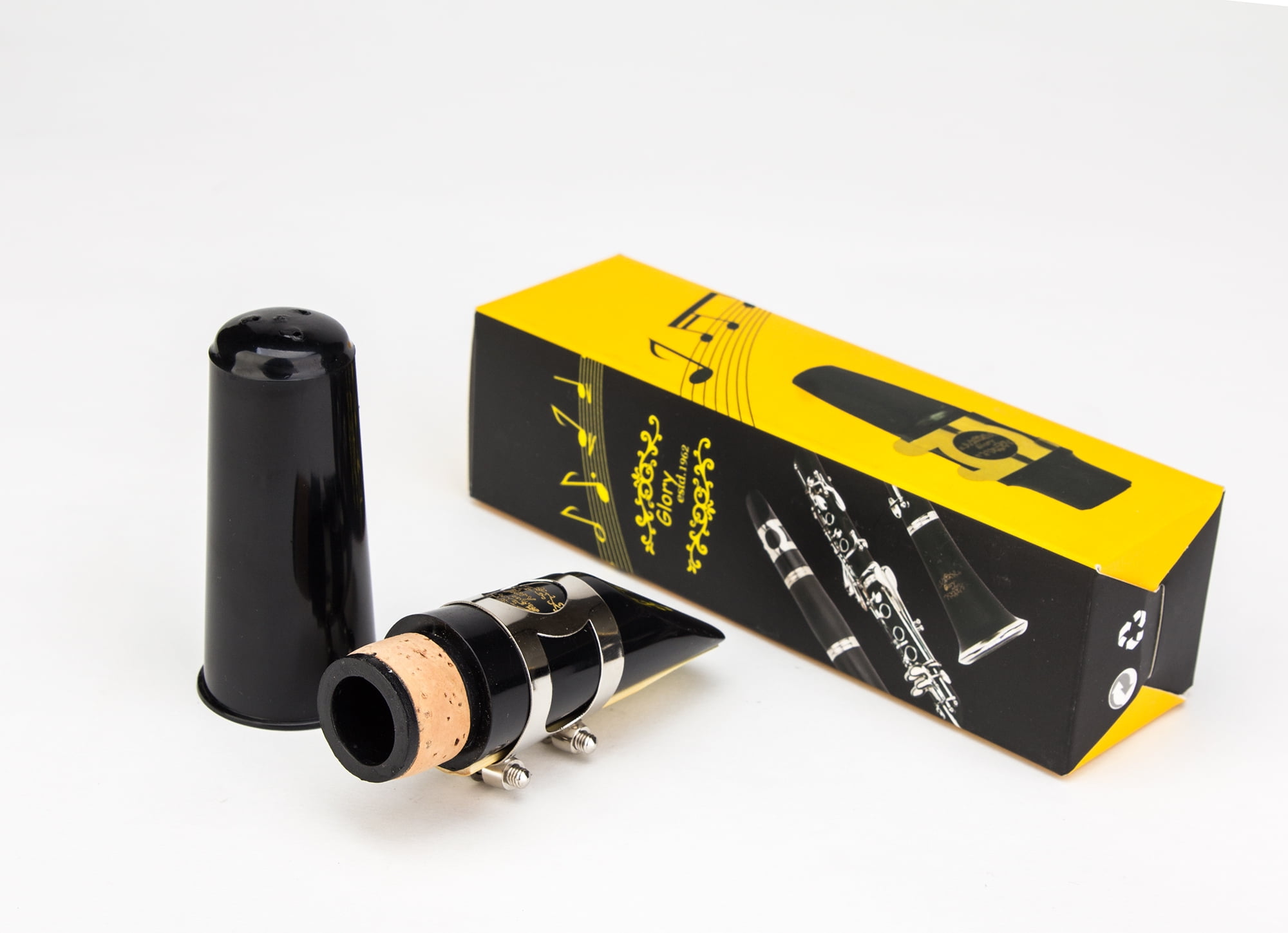 GLORY Clarinet Mouthpiece Kit with Ligature, Reed, and Cap (Black, Standard Bb) 7mavo