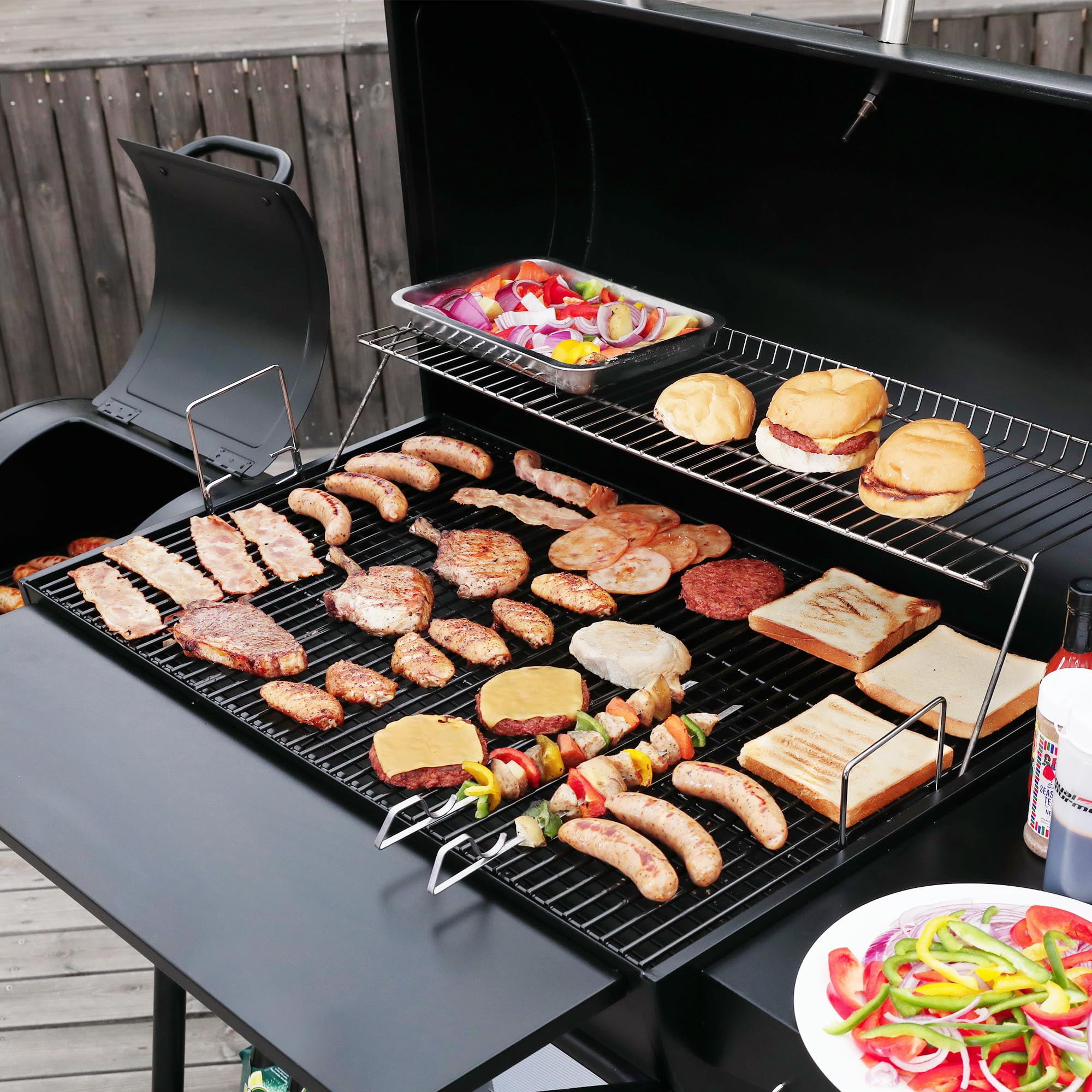 Royal Gourmet CC2036F 36 in Charcoal Barrel Grill with Offset Smoker (Black, 65.94 in L x 29.92 in W x 51.18 in H) nd60w