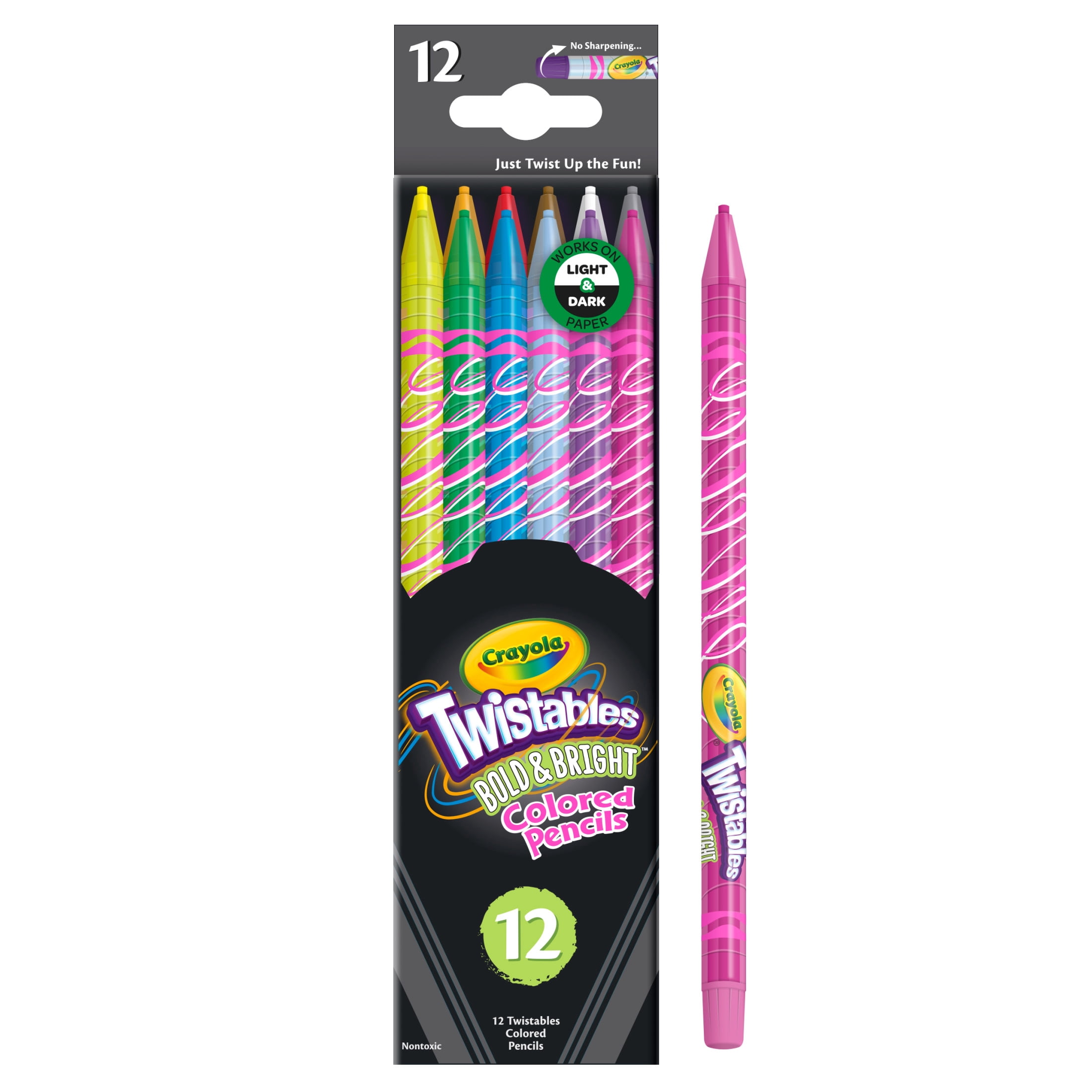 Crayola Twistables Colored Pencils Set, Bold & Bright, Non-Toxic Drawing Supplies (Assorted Colors, 12 Count) gyr0m