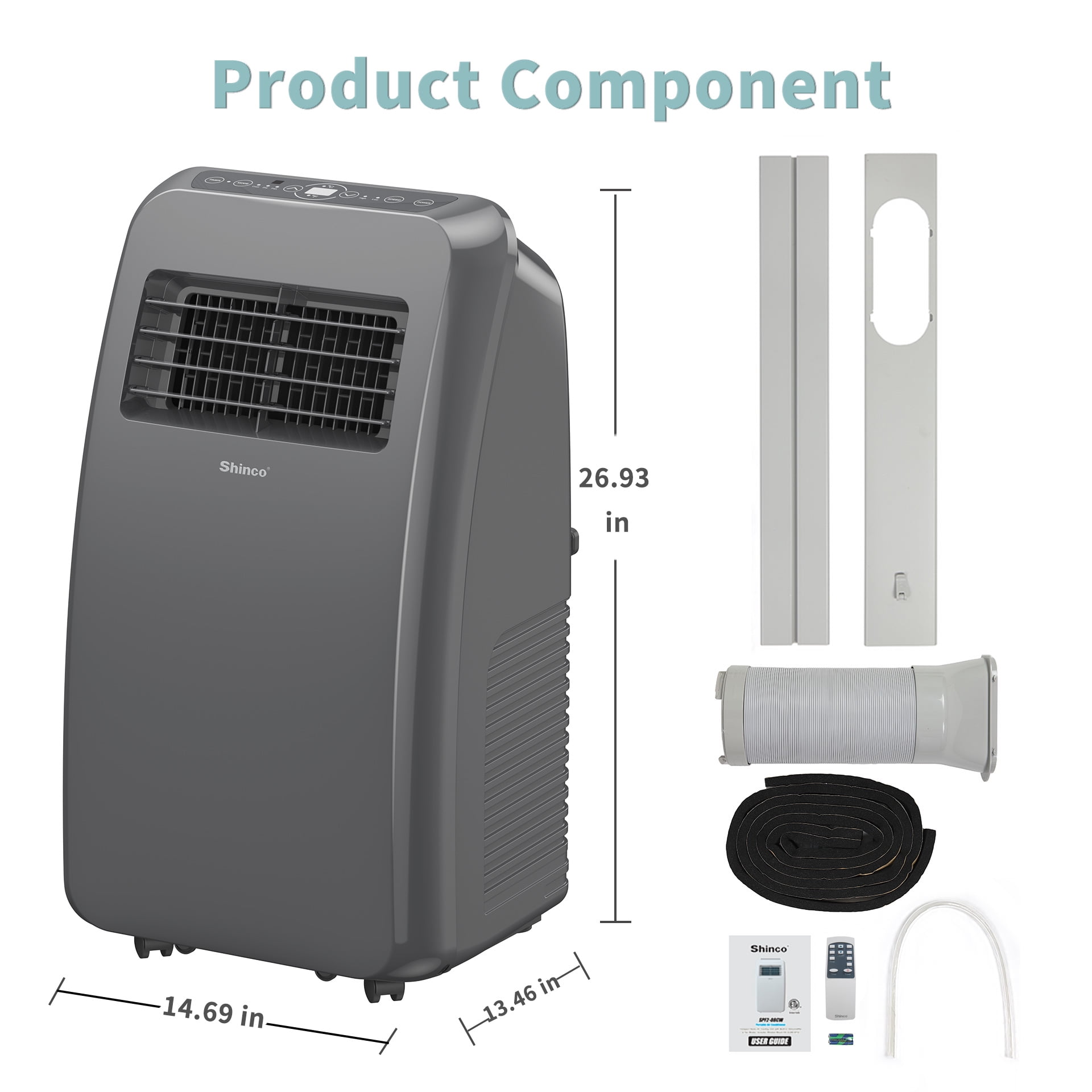Shinco 8,000 BTU Portable Air Conditioner, Dehumidifier, and Fan for Rooms Up to 350 sq. ft. (Grey, 1 Unit) vsaw4