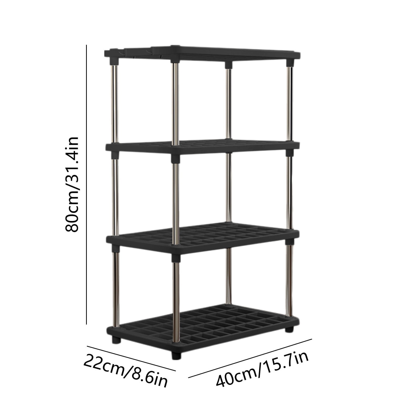 FMLIFOU 4 Tier Heavy Duty Plastic Storage Shelf (Black, 48 in H x 22 in W x 12 in D) ckk3a