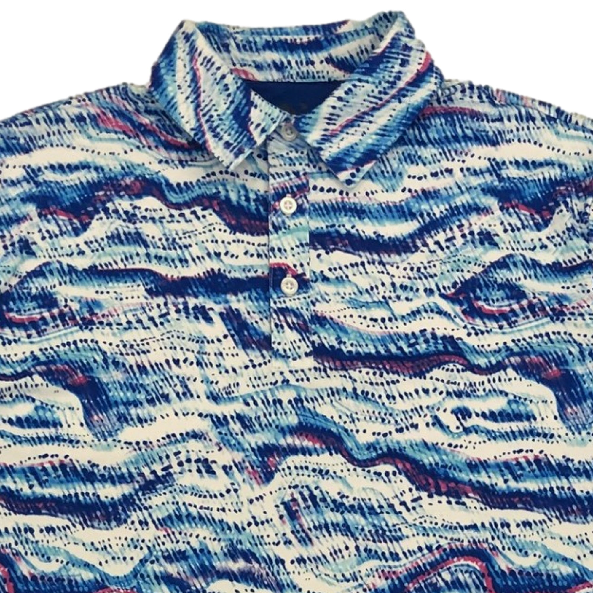 Birdie Bound Men's Golf Polo Shirt Wave Print Short Sleeve Performance Top (Blue, Small) 1iv47
