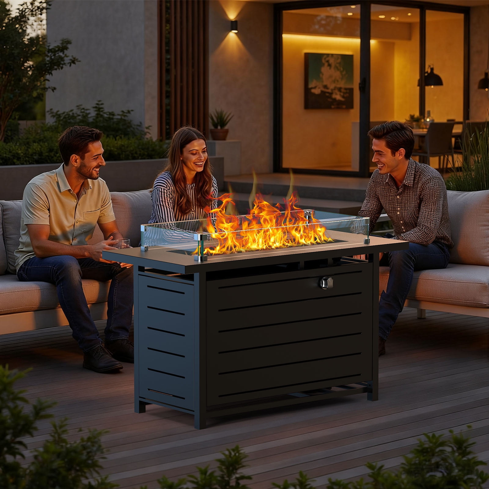 Philergo Rectangle Tempered Glass Fire Pit Wind Guard (Clear, 31.3 in x 13.58 in) aixs3