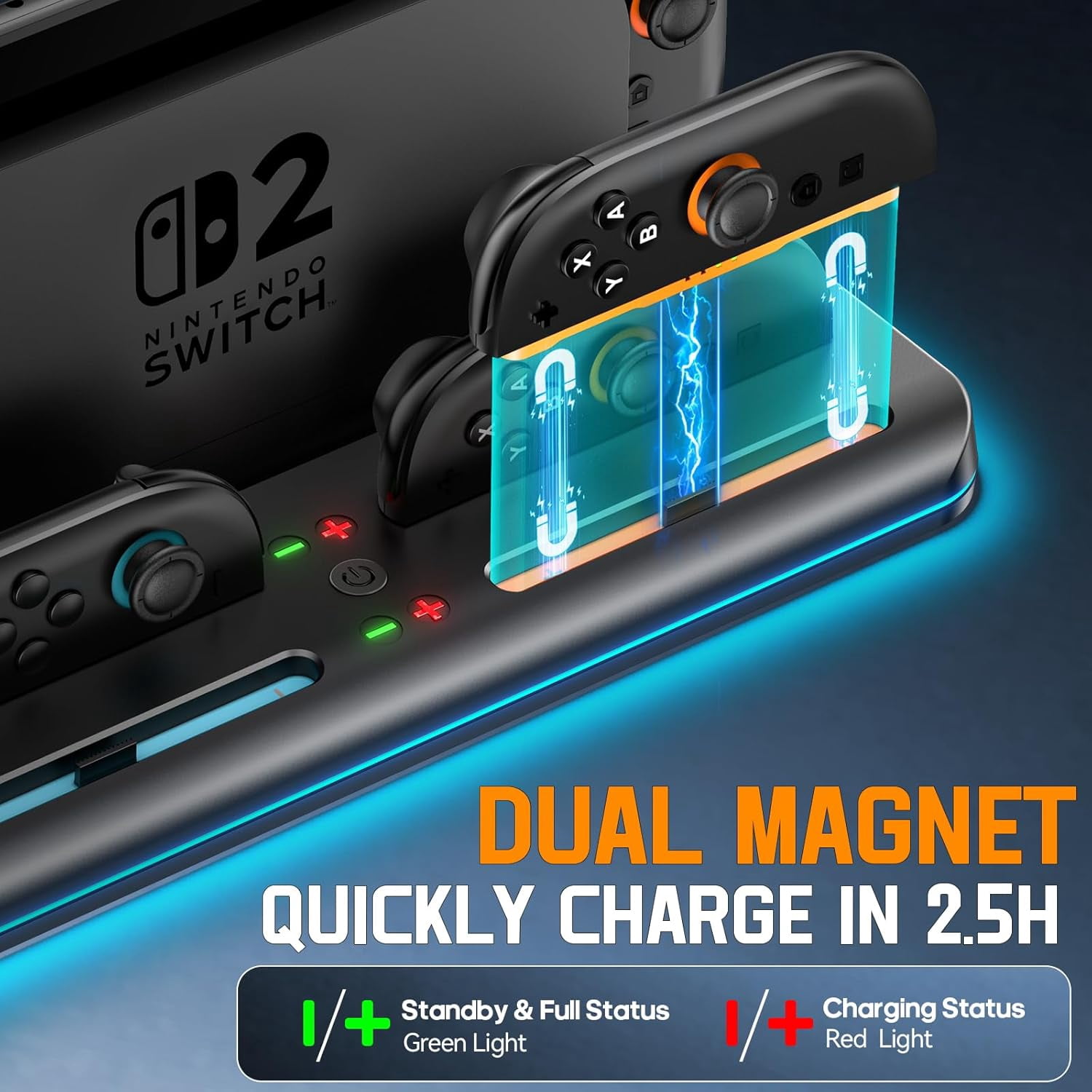OIVO Controller Charging Dock for Nintendo Switch 2 Joy-Con with RGB Lighting (Black, 11.6 in x 5.6 in x 1.2 in) 9k3eo
