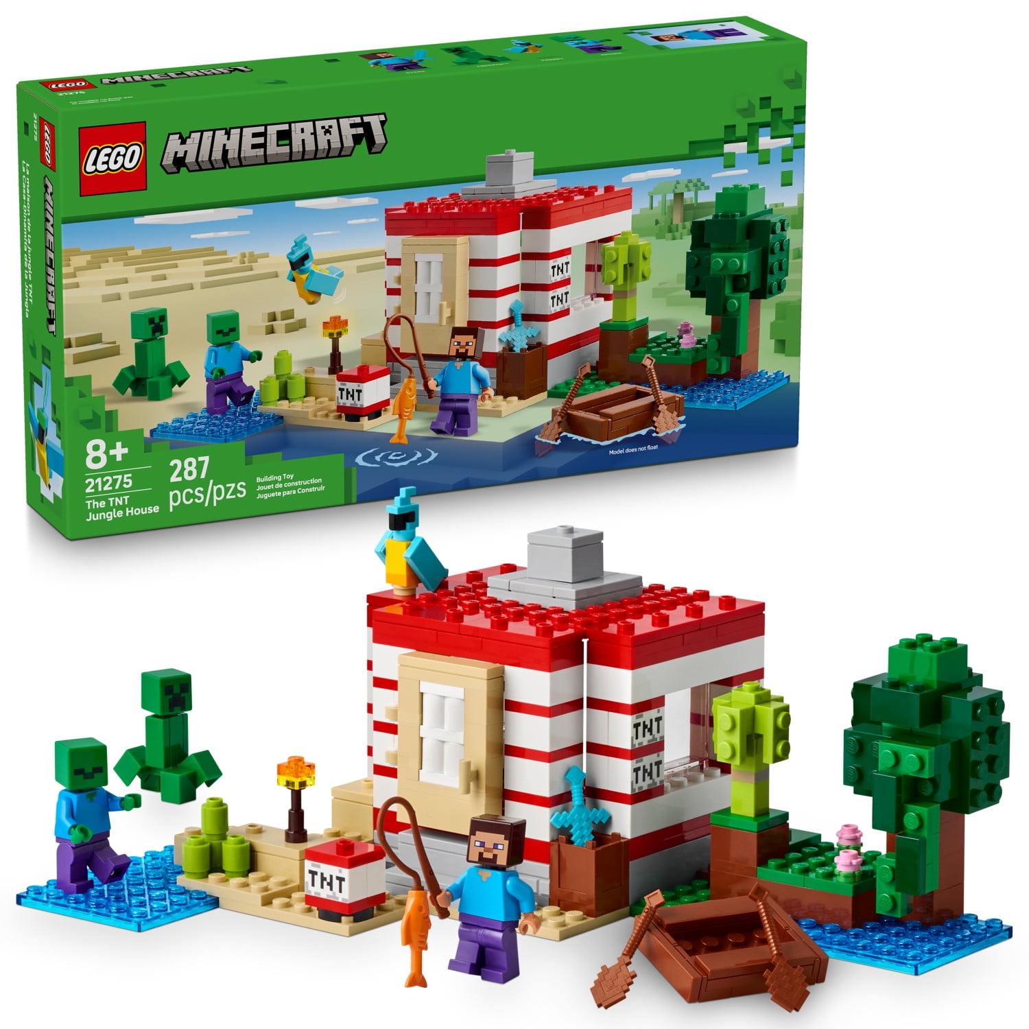 LEGO Minecraft The TNT Jungle House Building Set with Steve and Creeper Minifigures (287 Pieces) 90yzg