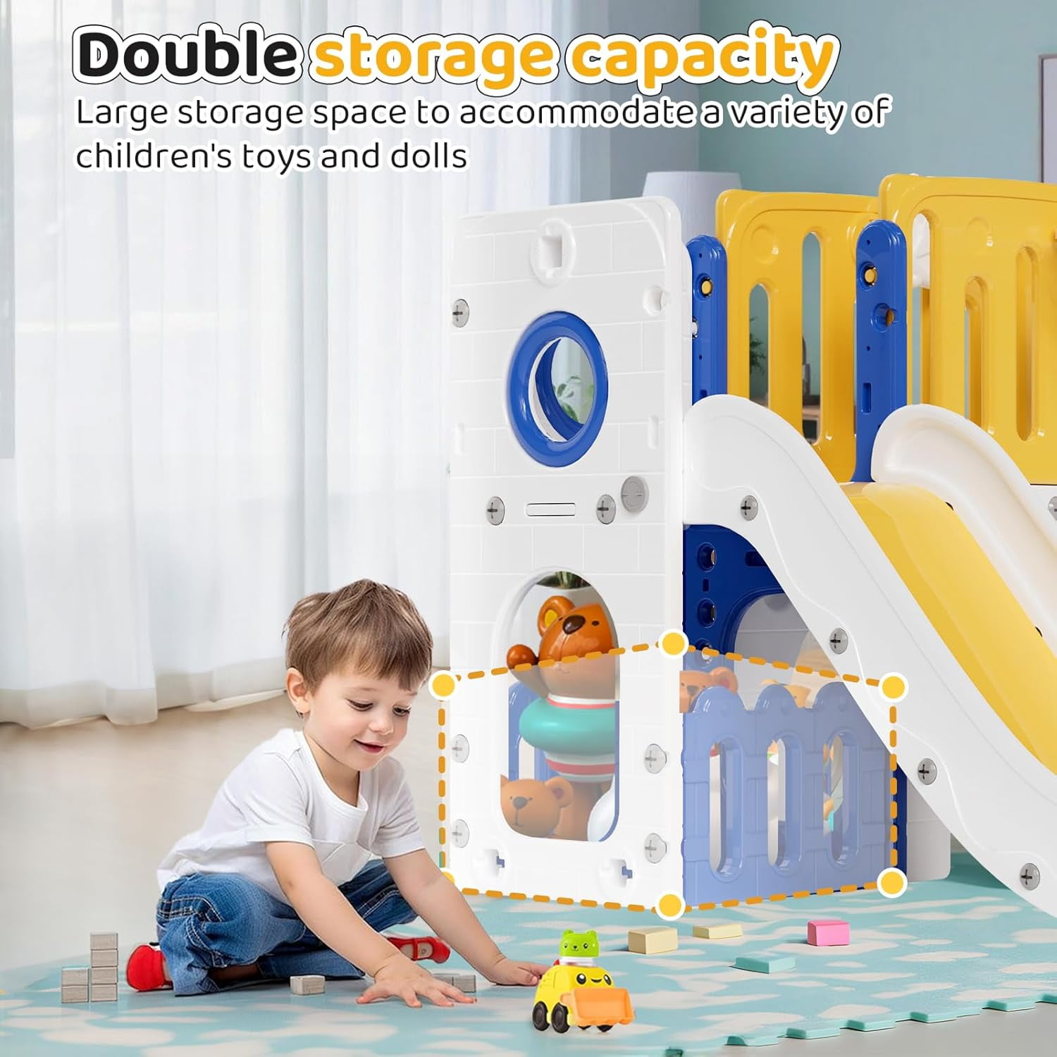 LAZY BUDDY 9-in-1 Toddler Slide and Climber Playset with Basketball Hoop and Storage (Blue) ifcey