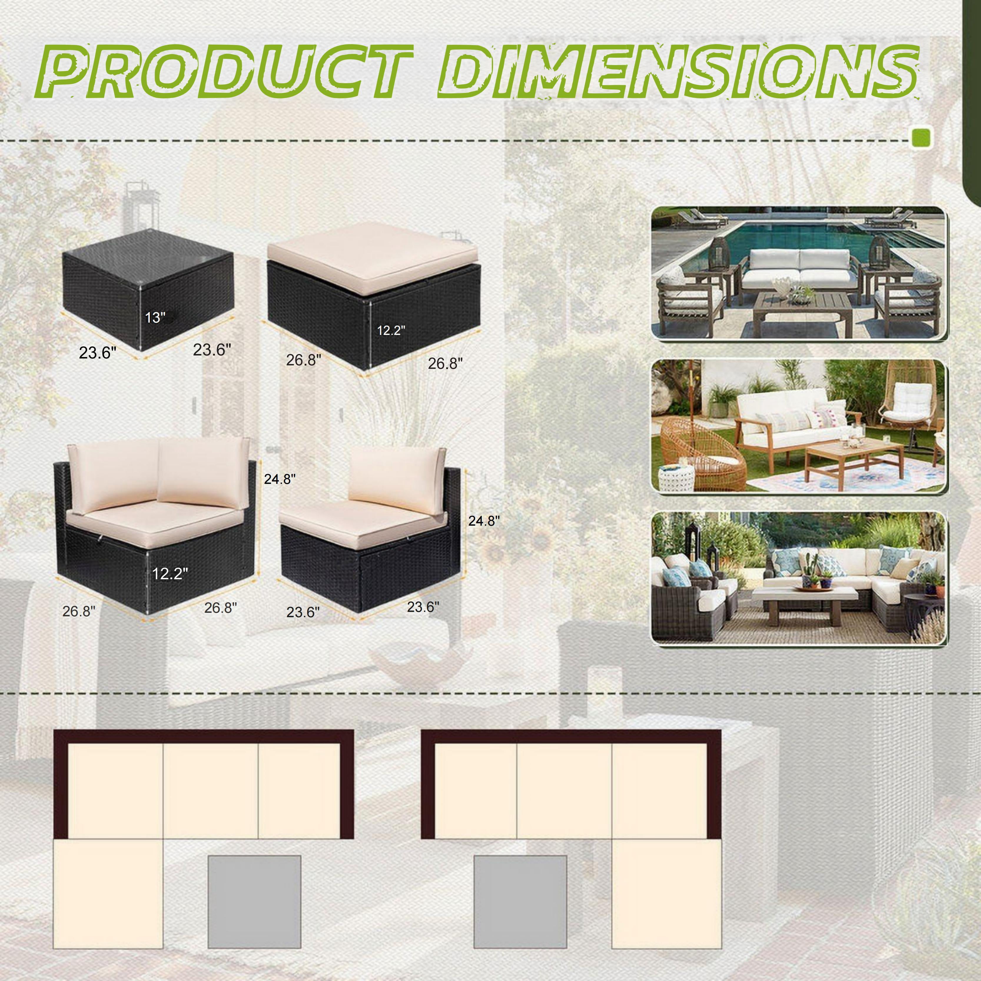 Homall 5-Piece Outdoor Sectional Sofa Set with Tea Table and Ottoman (Beige) 9r9j5