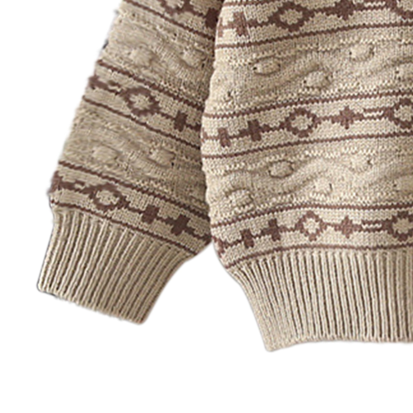 YHAJDS Kids Knitted Cable Sweater Striped Long Sleeve Pullover (Beige, 6-7 Years) uy1ov