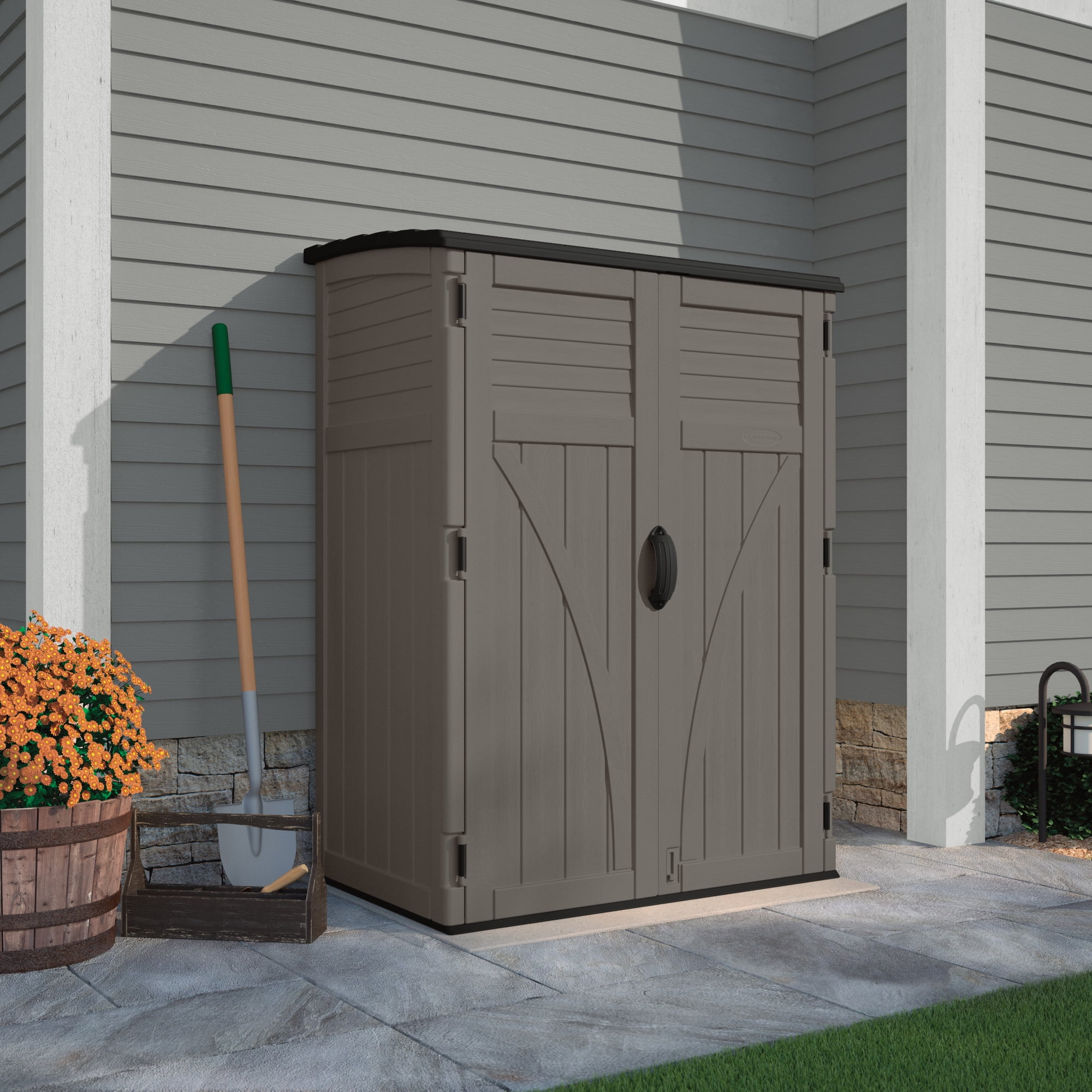 Suncast Vertical Resin Outdoor Tool Shed (Grey, 4.42 ft W x 2.71 ft D) wv4a2