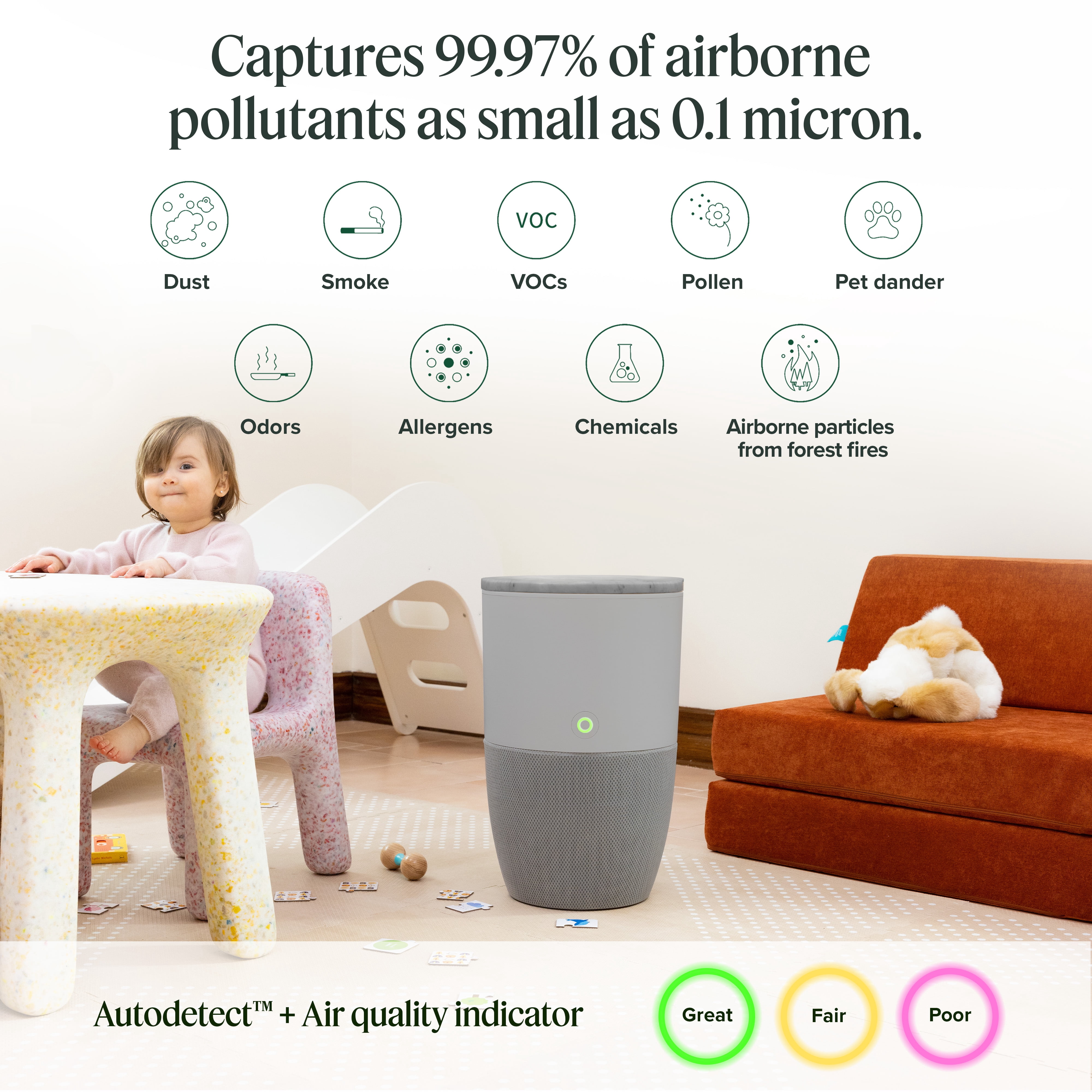 Dupray Bloom Smart Air Purifier for Large Rooms, HEPA-13 Filtration with AutoDetect Technology (Gray, 1517 sq ft) 5km0c