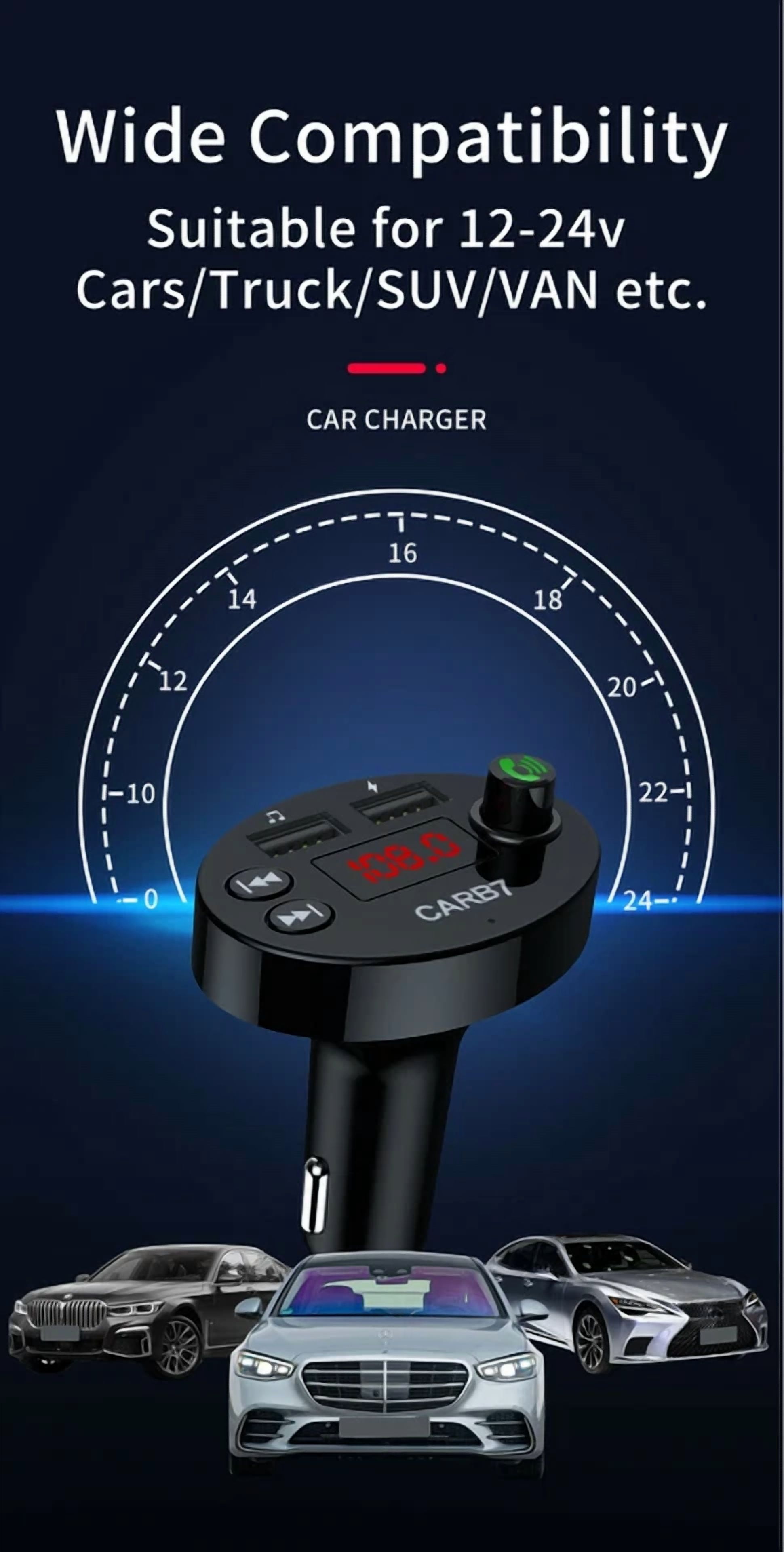 Rhea Bluetooth FM Transmitter Wireless Radio Adapter with Dual USB Phone Charger (Black, 1 Pack) xrsnj
