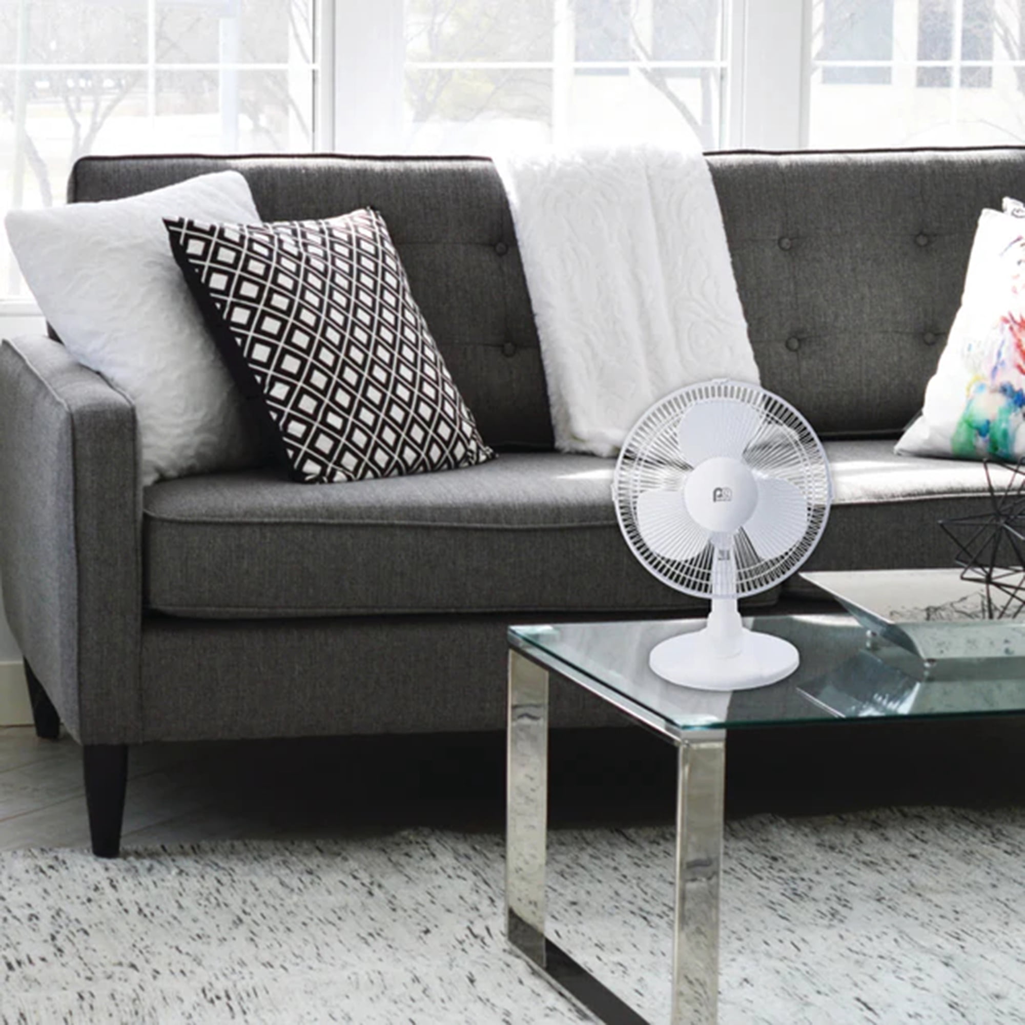 Perfect Aire Oscillating Table Fan with 3 Speed Settings and Adjustable Tilt (White, 18 in. H x 12 in. D) id4rp