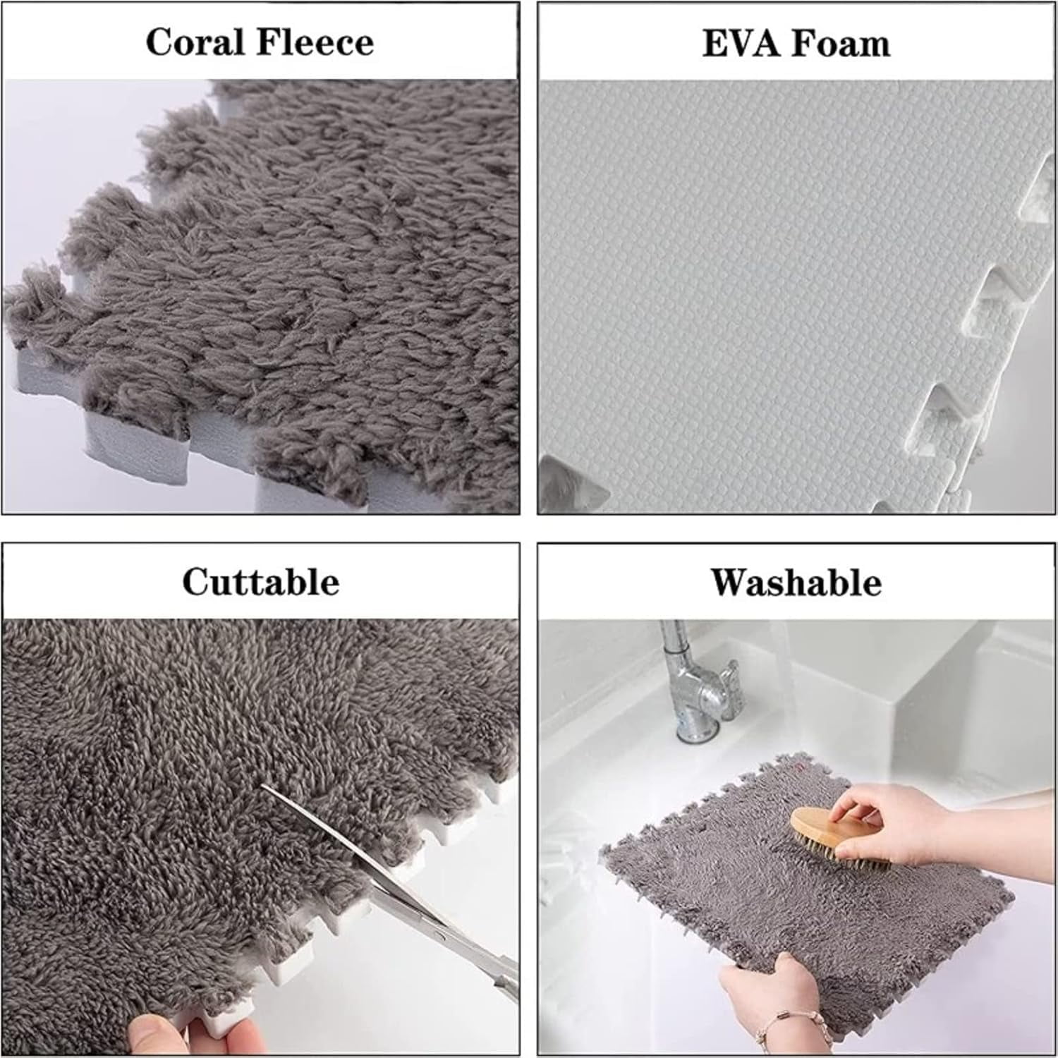 Umid Fluffy Plush Interlocking Foam Floor Mats, Soft Non-Slip Carpet Tiles for Playroom and Living Room (Grey and White, 10 Pack, 12x12 in) 4j42i
