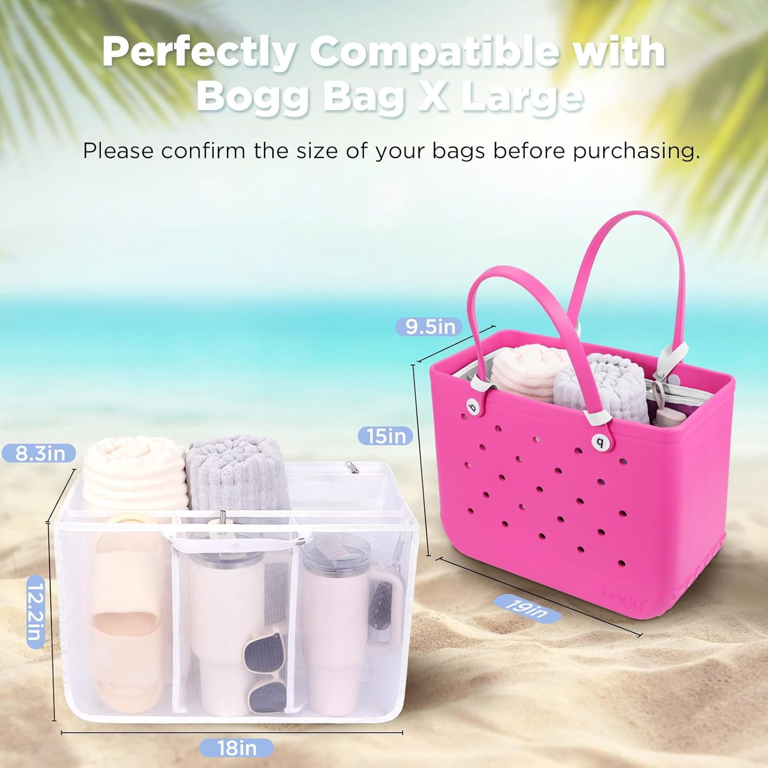 CASA DHG Mesh Insert Organizer Pouch for Large Beach Tote Bags (Red, 12 in x 9 in) o9jed