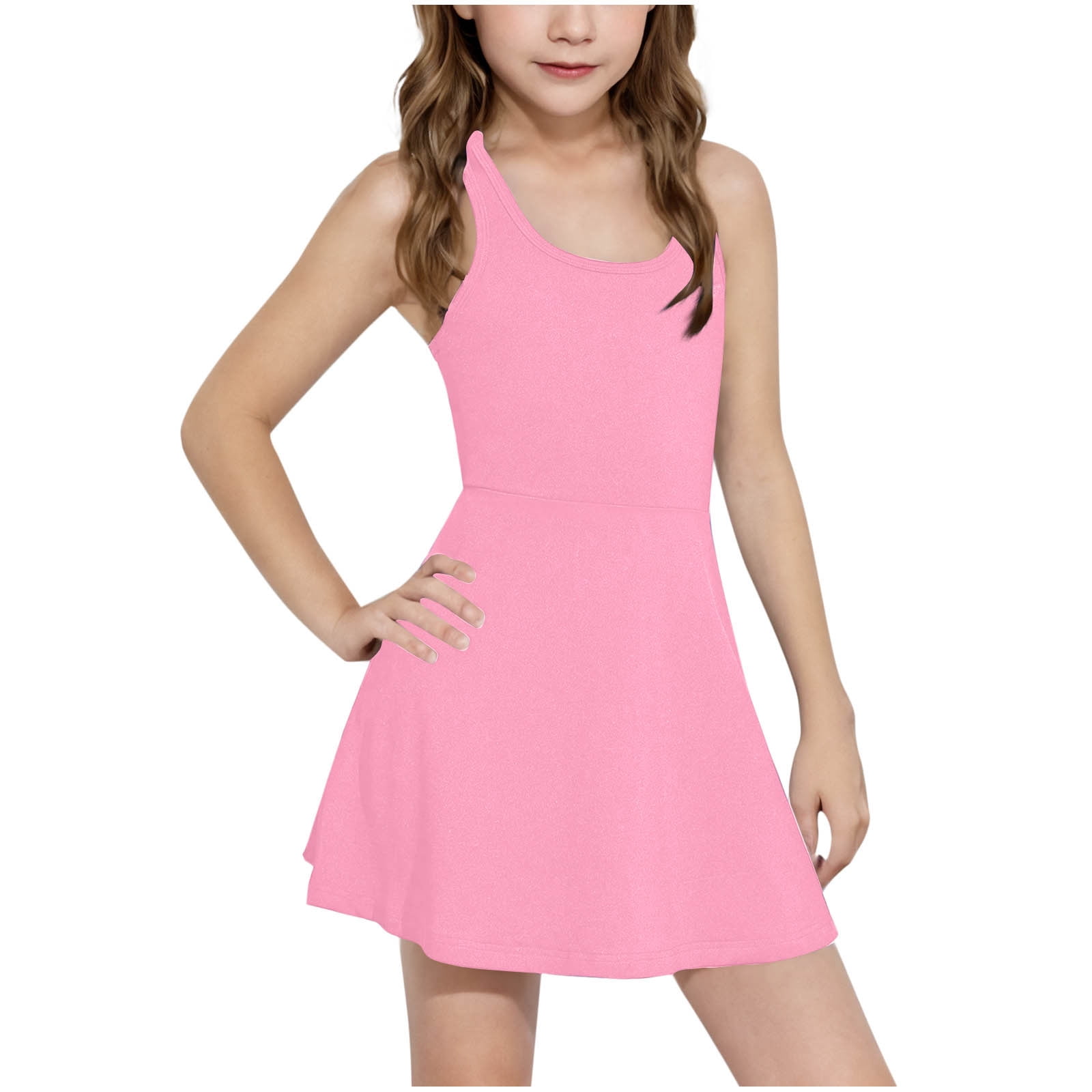 Favoffer Girls Athletic Tennis Dress Stretchy Sleeveless Sporty Casual Summer Dress (Blue, 10-12) pzumh