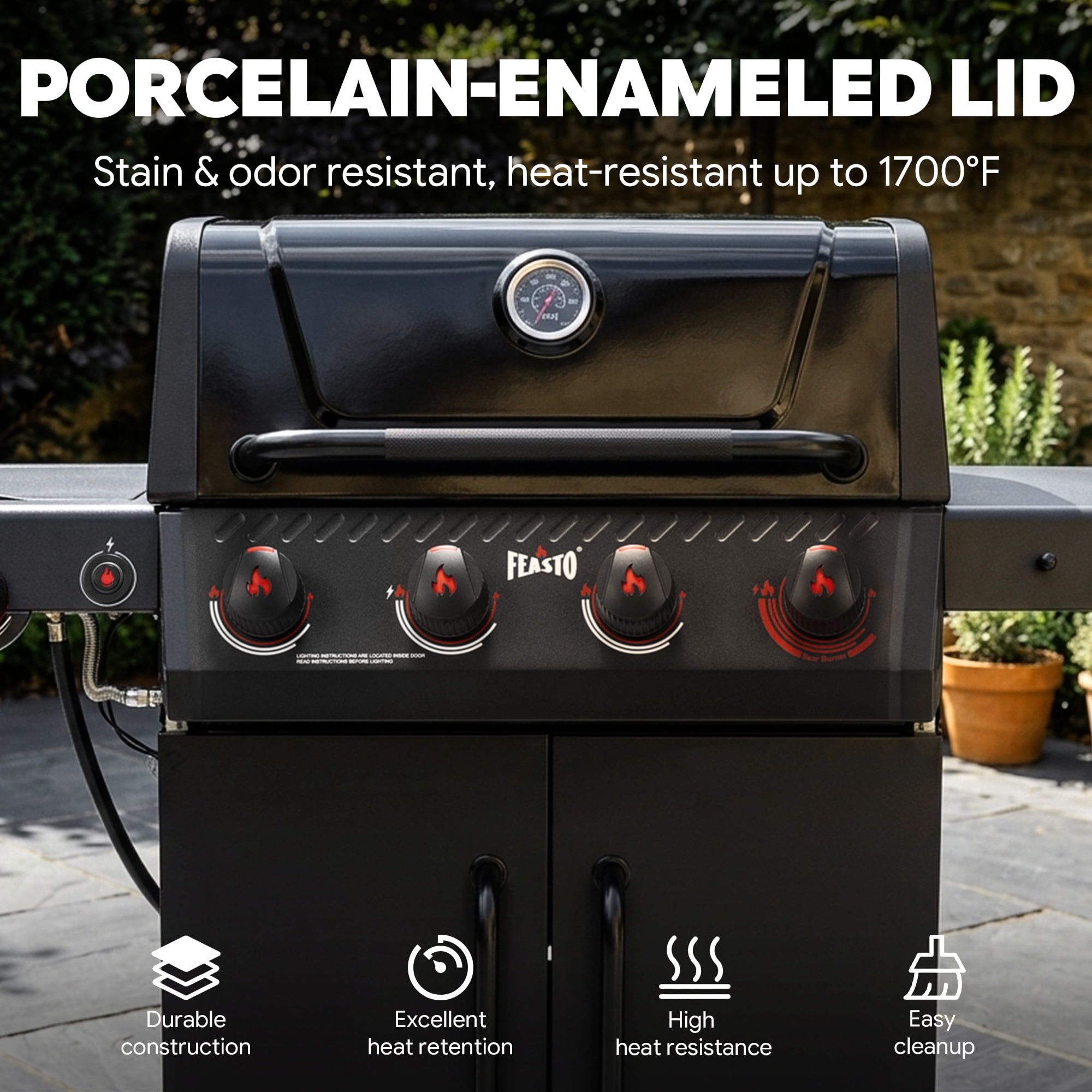 Feasto 4-Burner Propane Gas Grill with Side Sear Burner, Outdoor Cooking Station with Cabinet Storage (Black, 563 Sq.In.) kqswc