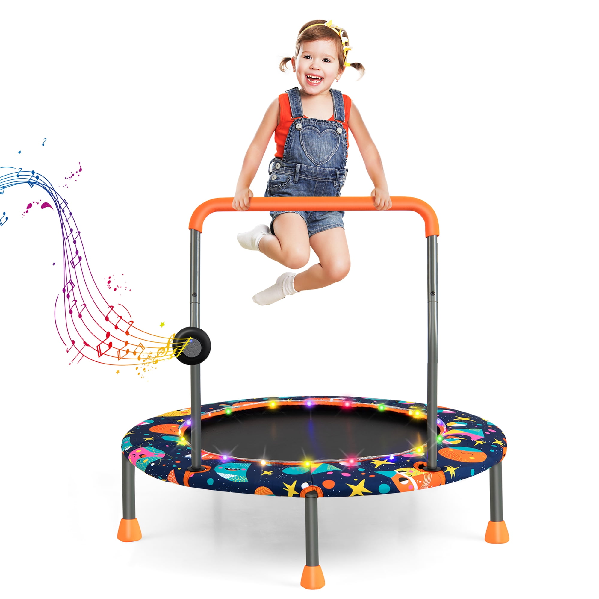 Costway 36 in Mini Toddler Trampoline with LED Lights and Bluetooth Speaker (Blue, 36 in) 8p6xt