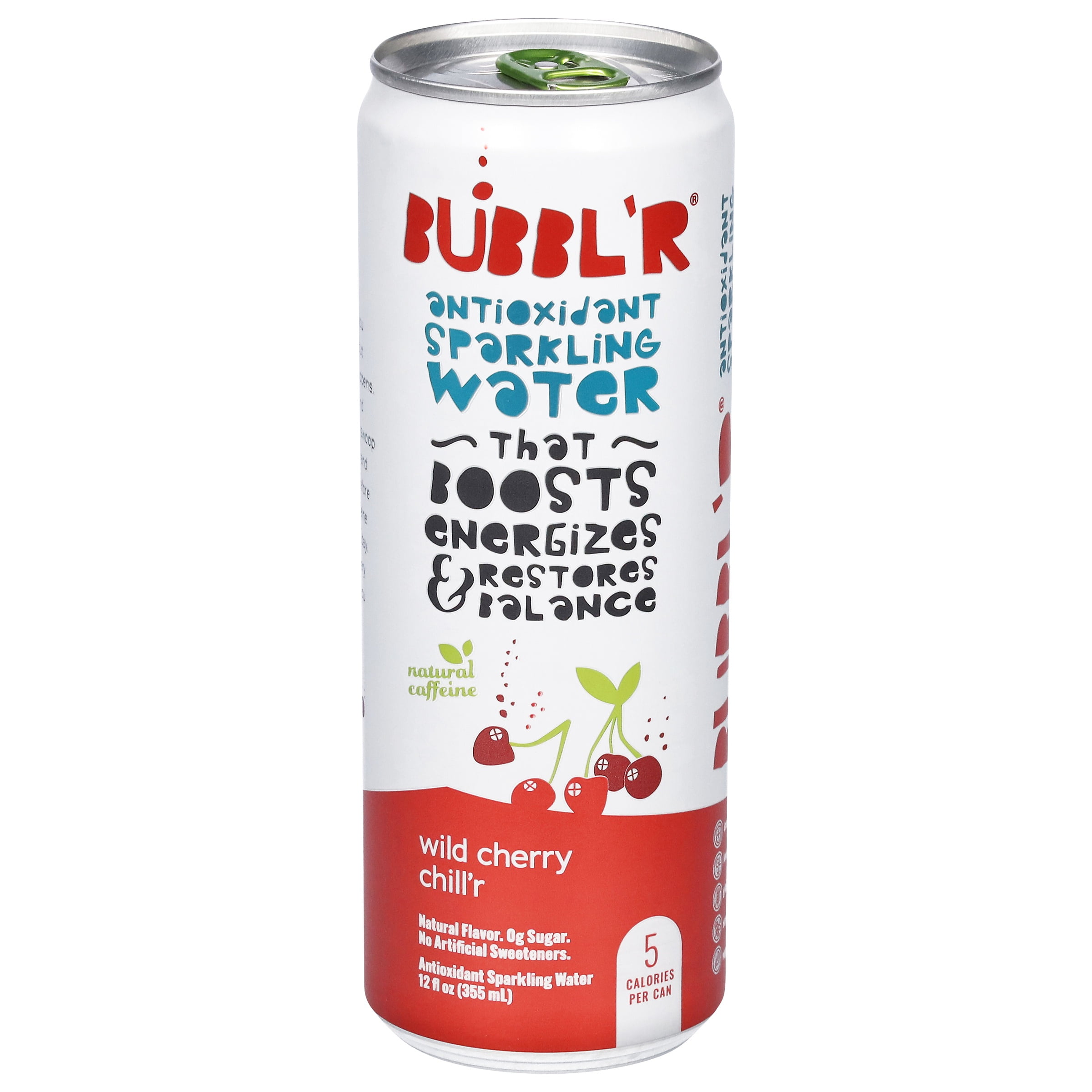 BUBBL'R Antioxidant Sparkling Water, Wild Cherry Chill'r, Refreshing Energy Drink (Wild Cherry, 6 Pack of 12 fl oz) gscys