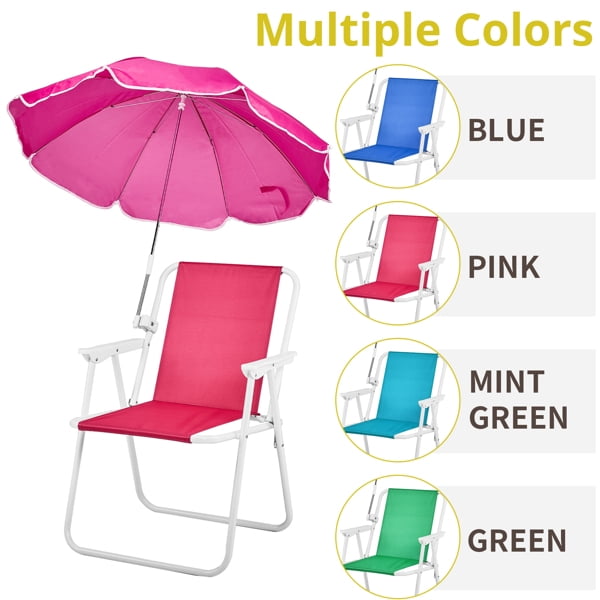 Geemuslly Folding Beach Chair with Umbrella, Portable High Back Camping Chair for Outdoor Travel (Pink, 2 Pack) 2f3tx