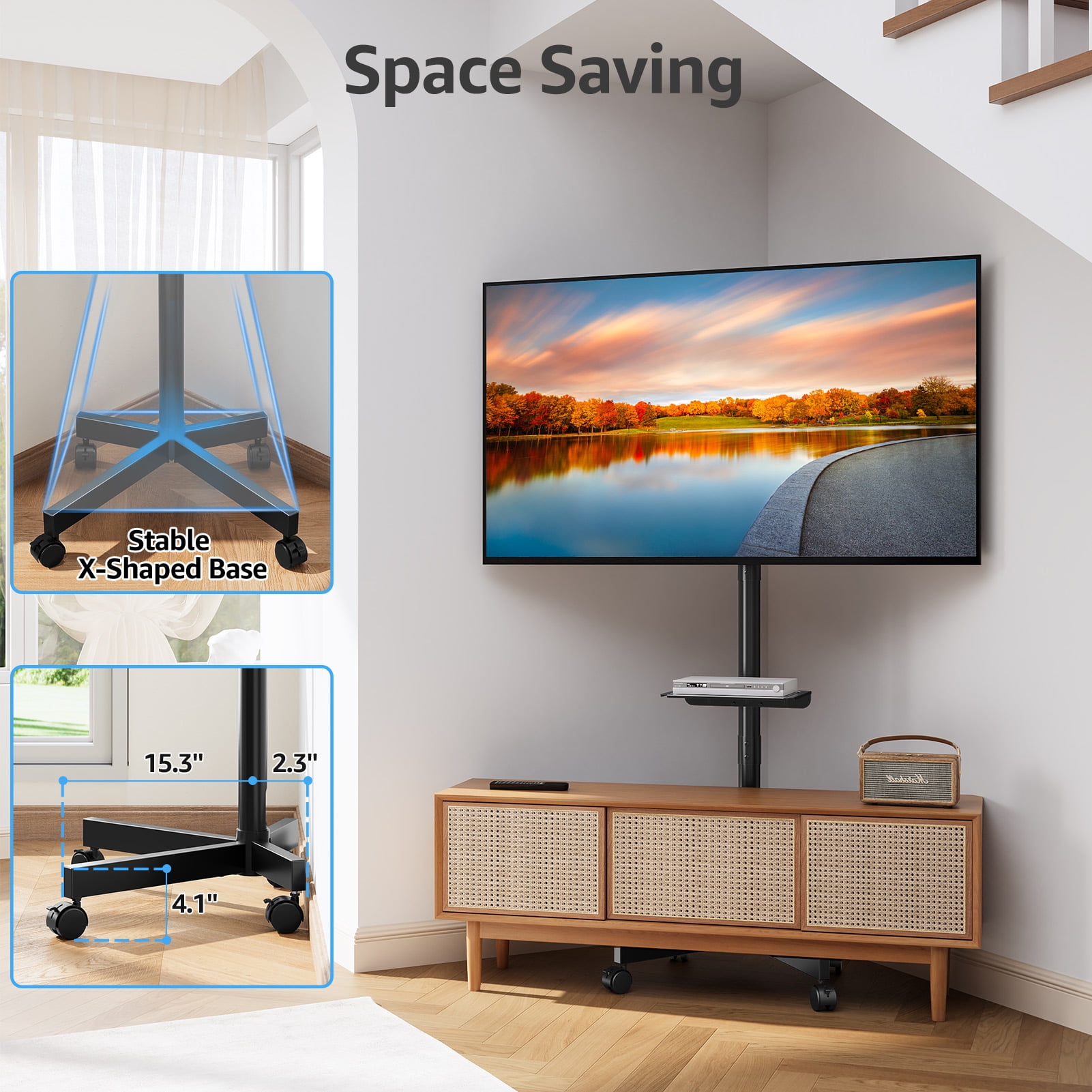 HOMOUNT Mobile TV Stand Rolling TV Cart for 24-60 in Screens (Black, 77 lb Capacity) uqjfn