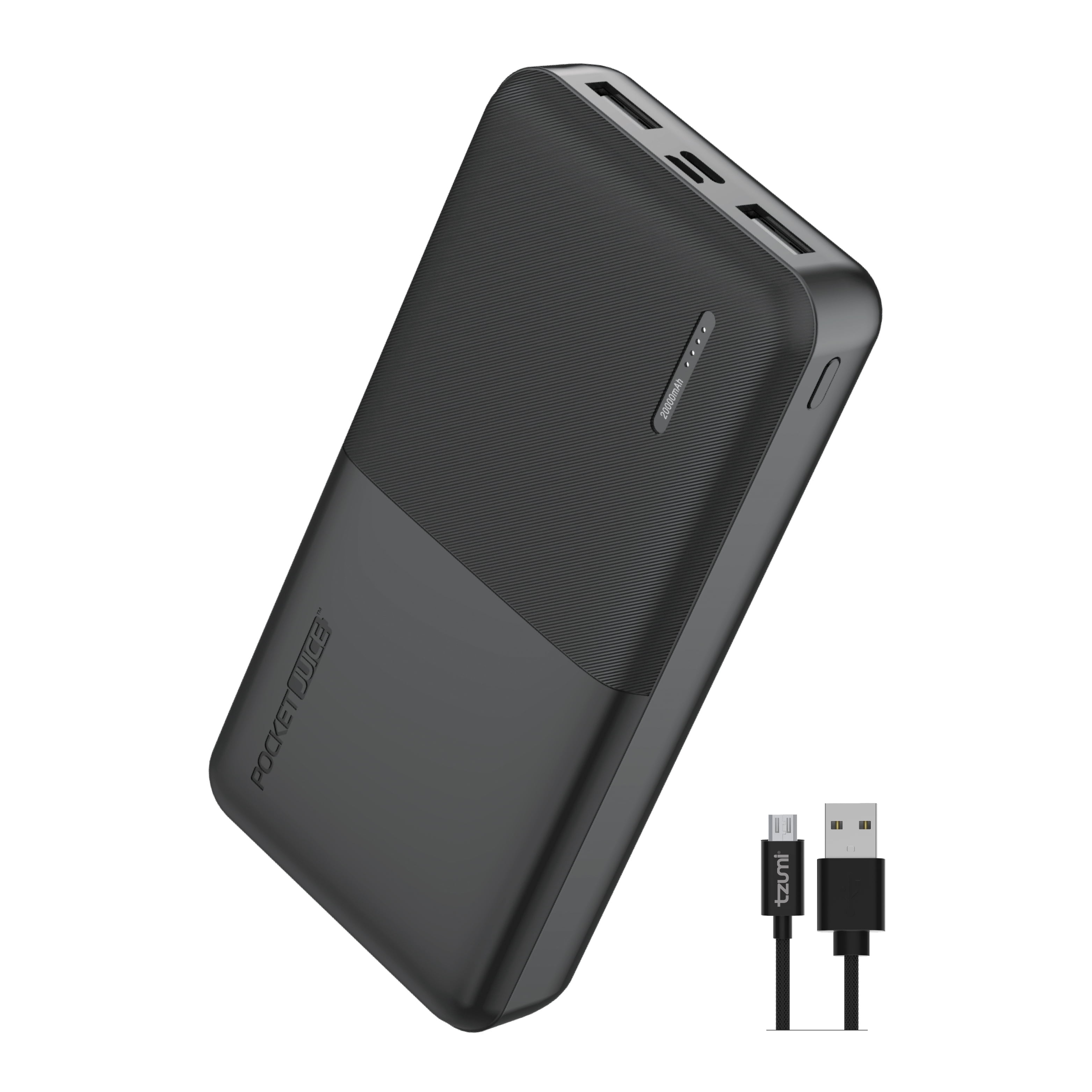 Pocket Juice Slim Pro Portable Power Bank, 20,000mAh Dual USB Charger (Black, 5.5 x 2.75 x 1 in) 6xrv2