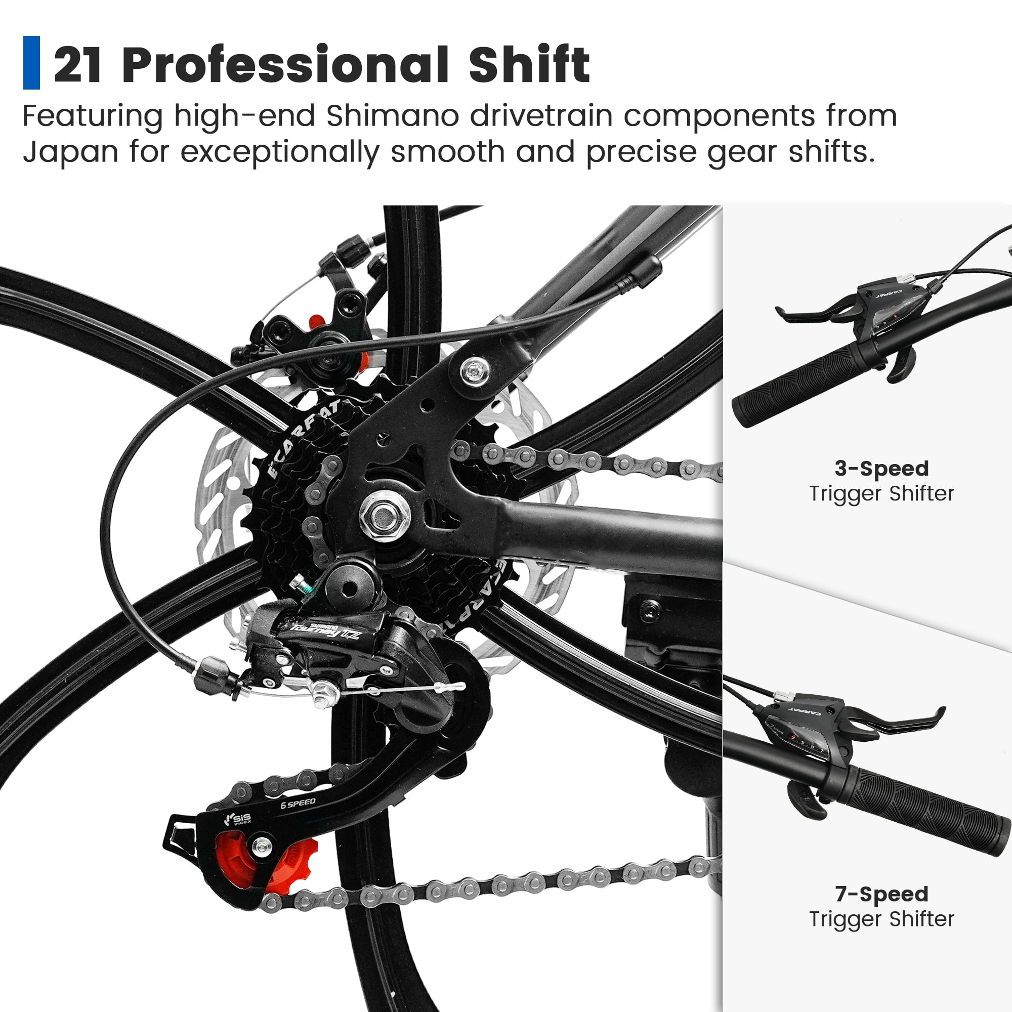 Ecarpat 26 Inch Mountain Bike Full Suspension, 21-Speed Dual Disc Brake, Carbon Steel Frame (Black, 26 in) qyvjz