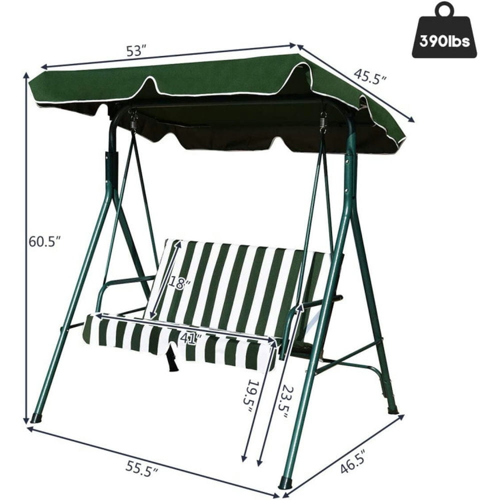 Topcobe Cushioned Patio Swing Glider with Adjustable Canopy (Green, 390 lb Capacity) sypld