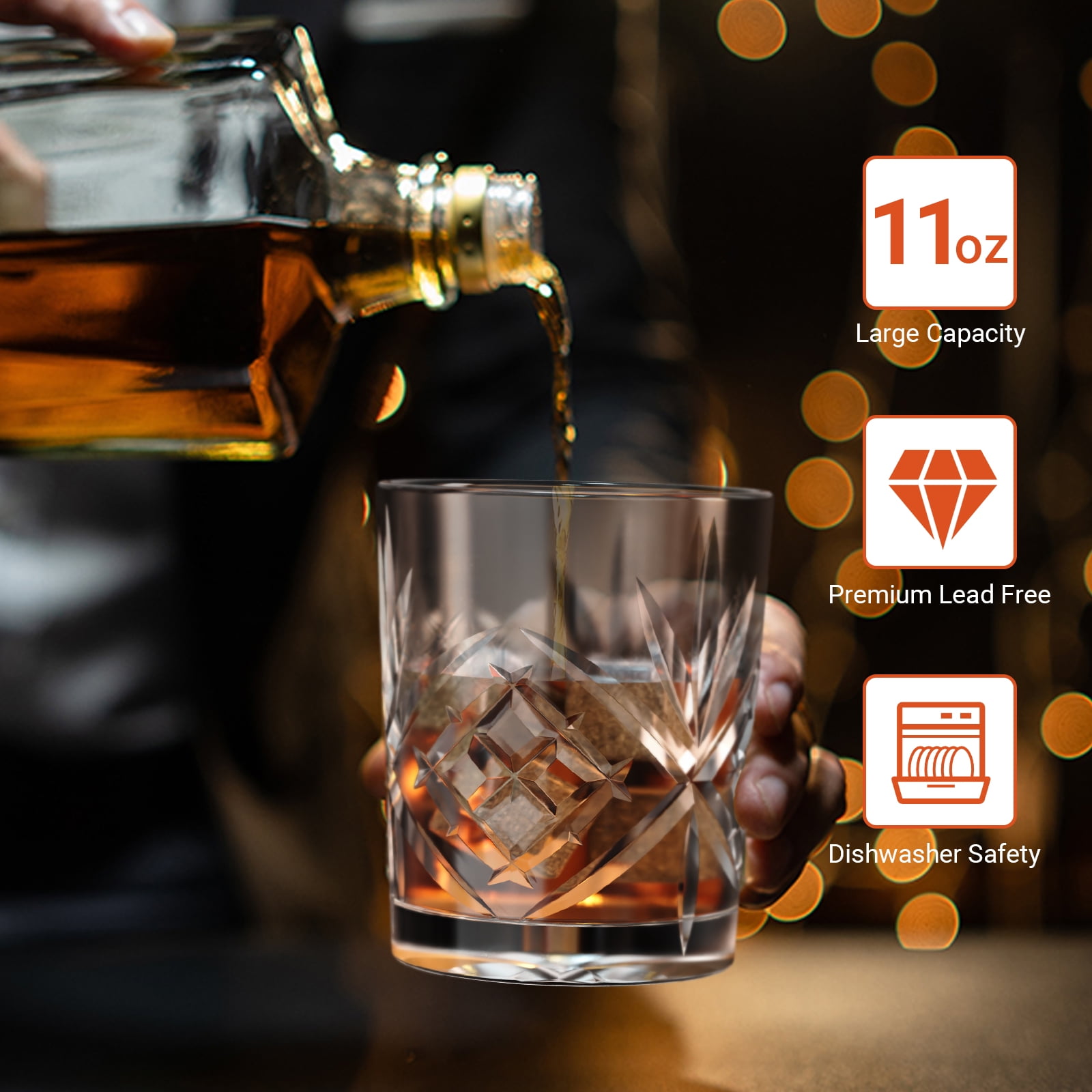 TINANA Whiskey Glass Set with Granite Chilling Stones and Wooden Gift Box (Clear, 12.3 fl oz) xbwu6