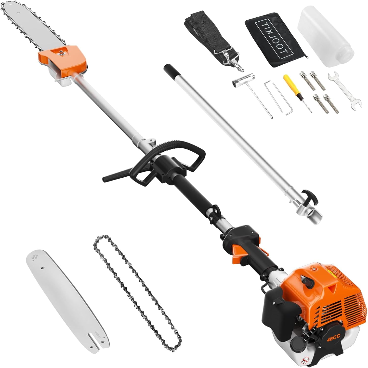 Yotree 48cc 2-Cycle Gas Powered Pole Saw, Telescoping Extension Chainsaw for Tree Trimming (Orange, 16 ft Reach) 37ywa