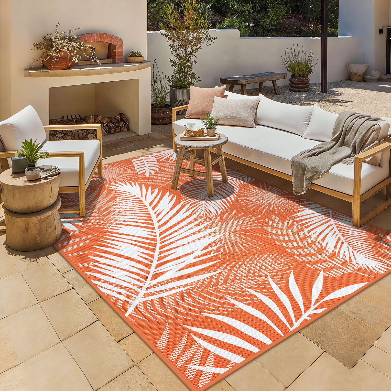 MeyJey Reversible Outdoor Area Rug, Waterproof Plastic Mat for RV Patio and Camping (Orange, 6 ft x 9 ft) 3xi4v