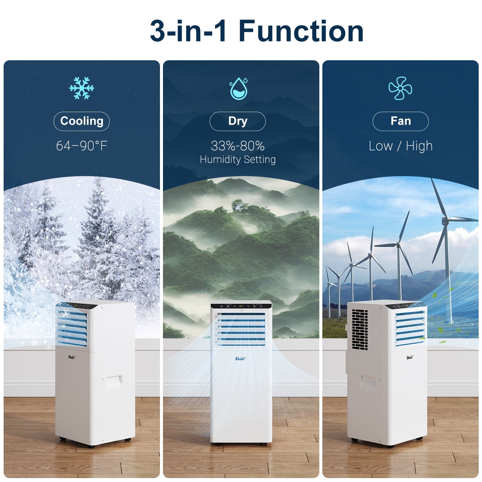 DuraComfort Portable Air Conditioner, 8500 BTU Cooling Unit for Rooms up to 250 Sq. Ft. (White, 5100 BTU SACC) 2vq23