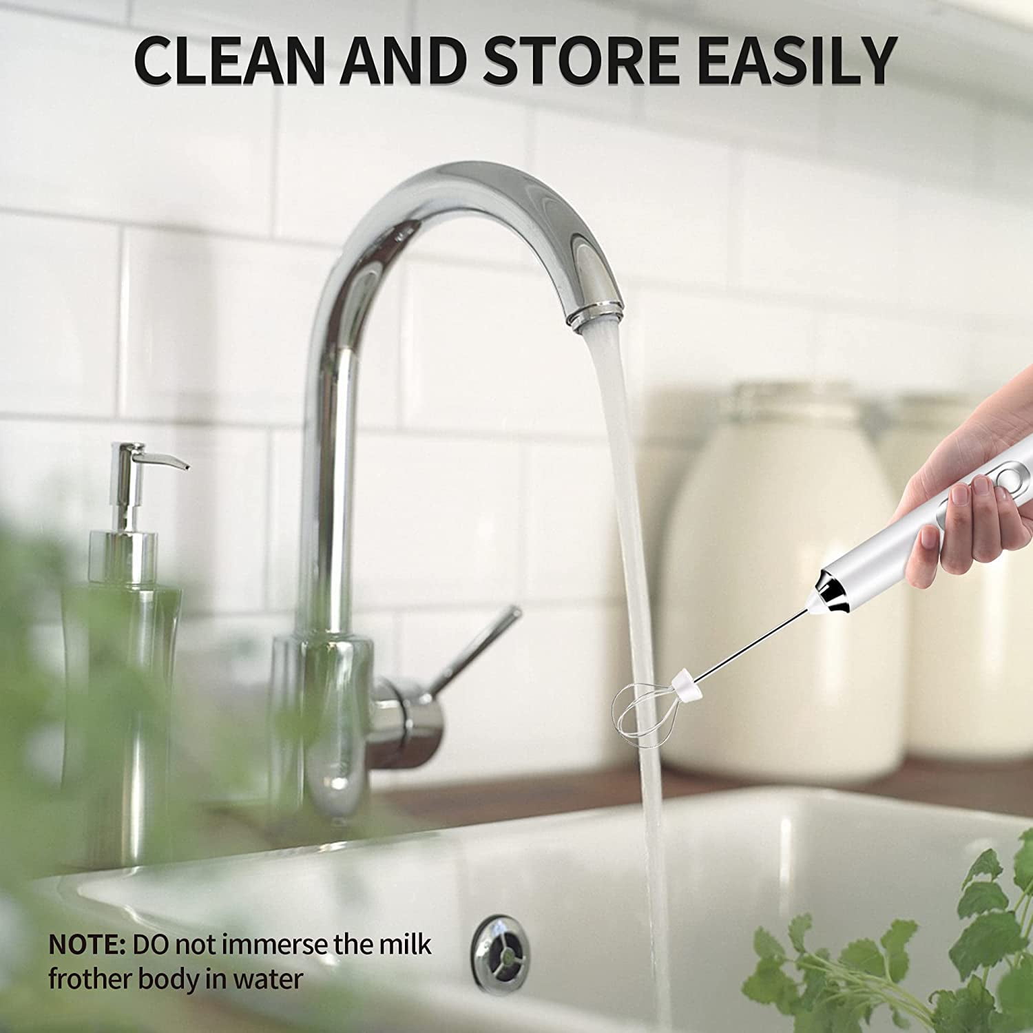 BN-LINK Handheld Milk Frother USB Rechargeable Electric Whisk Mixer with 2 Stainless Steel Heads (White, 9.25 in) s7kg7