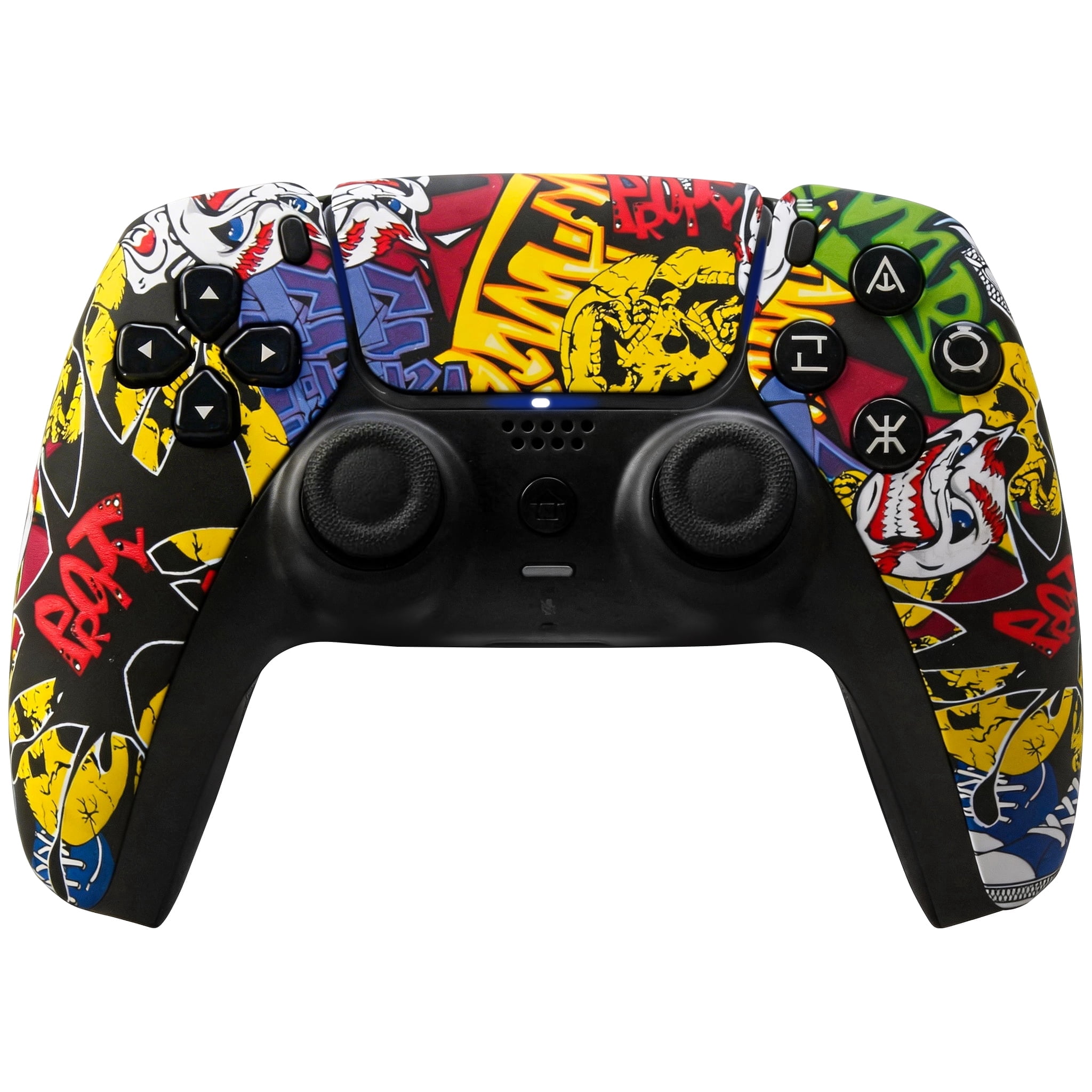 YUOY Wireless Gaming Controller for P5/P5 Pro/P5 Slim/PC, Dual Vibration, 6-Axis Motion Control, Built-in Speaker (Street Graffiti, 1500mAh) euj1a