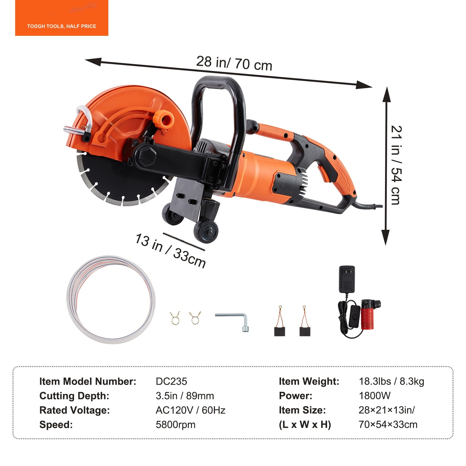 BENTISM Electric Concrete Saw with Water Pump and Blade (Orange, 9 in) hmx4f