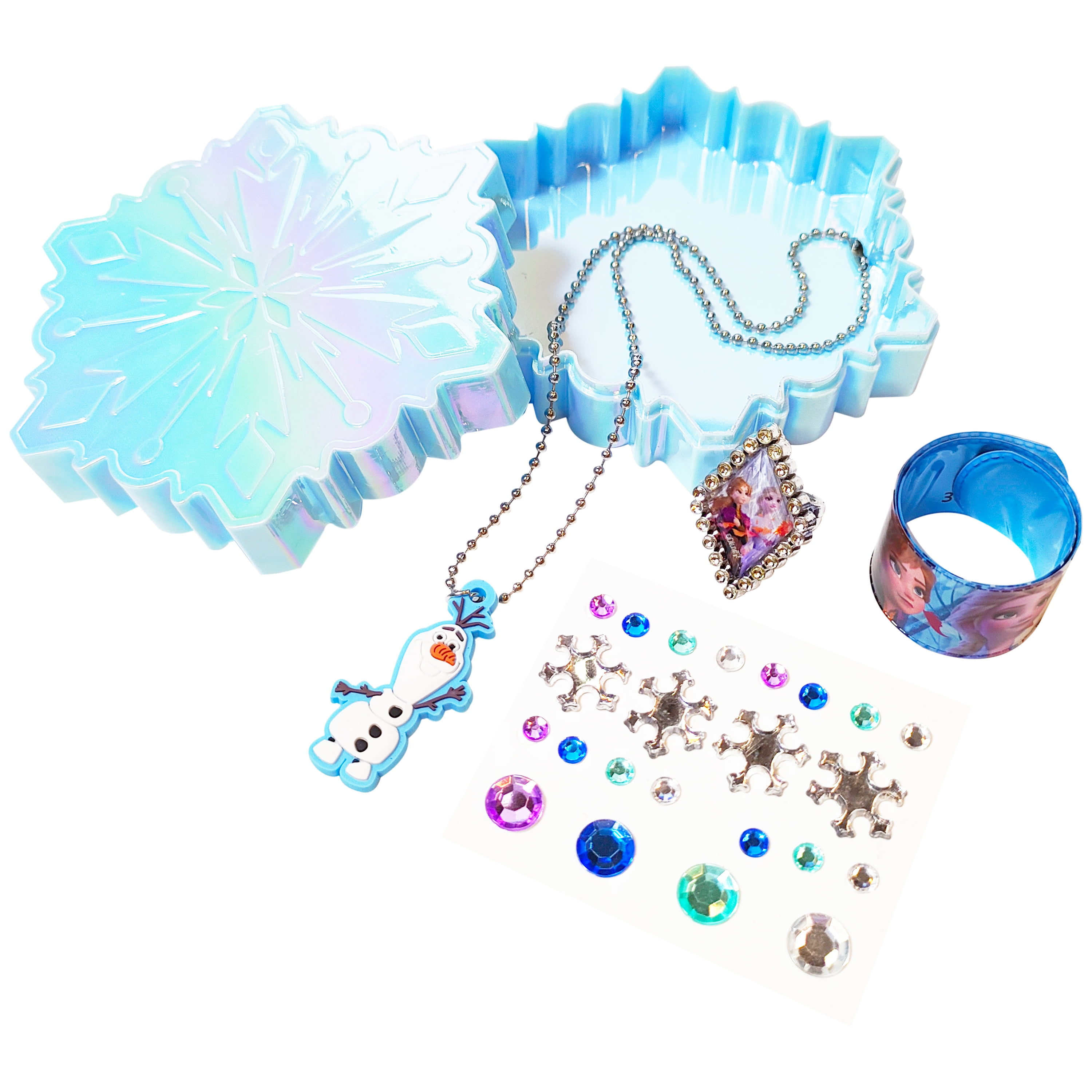 Disney Frozen Kid-Friendly Party Accessory Set with Snowflake Bows and Hair Gems (Blue and White, 1 Pack) 6zssc