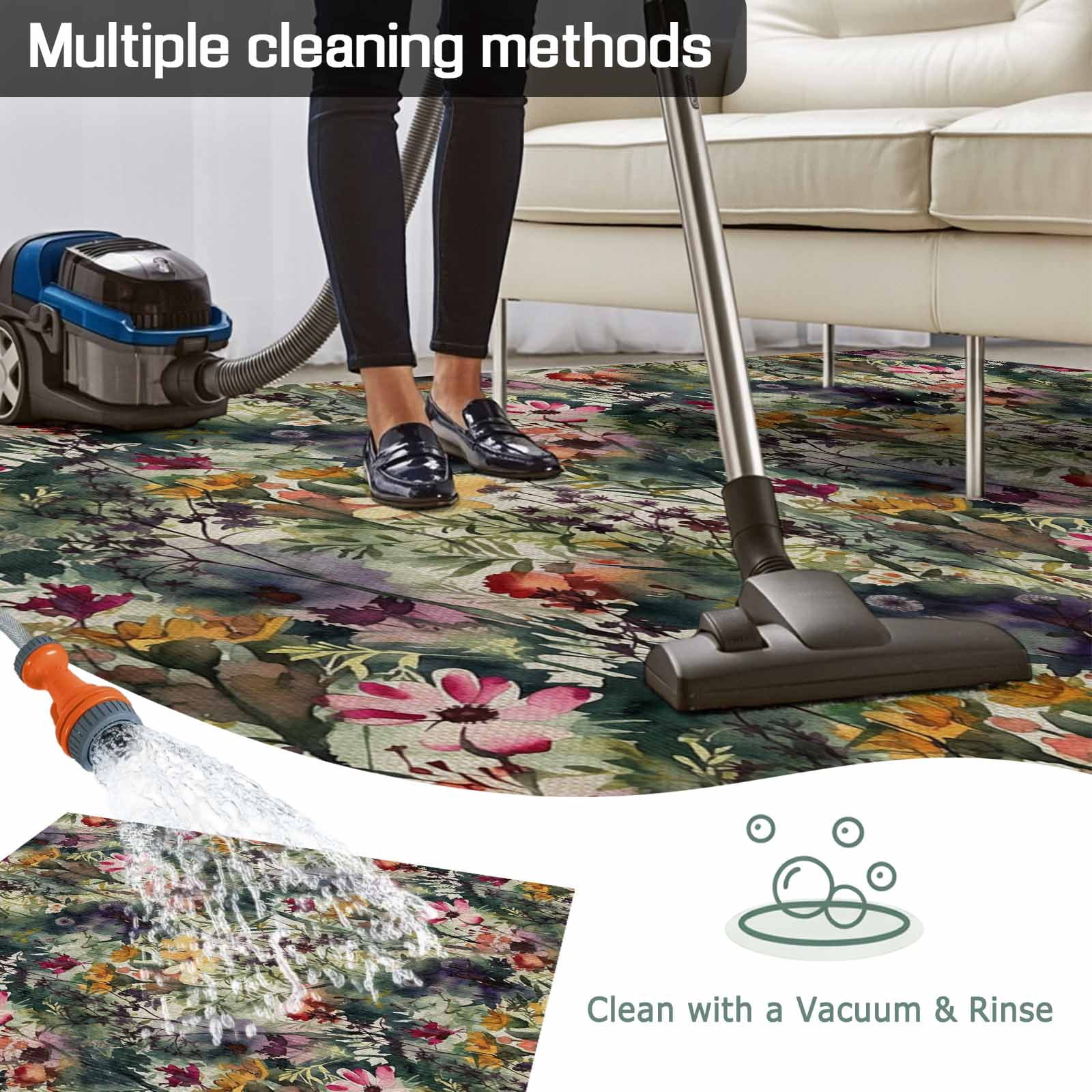 LBCASA Outdoor Rug Floral Watercolor Washable Area Carpet for Patio Deck and RV (Green, 5 ft x 7 ft) n3x34