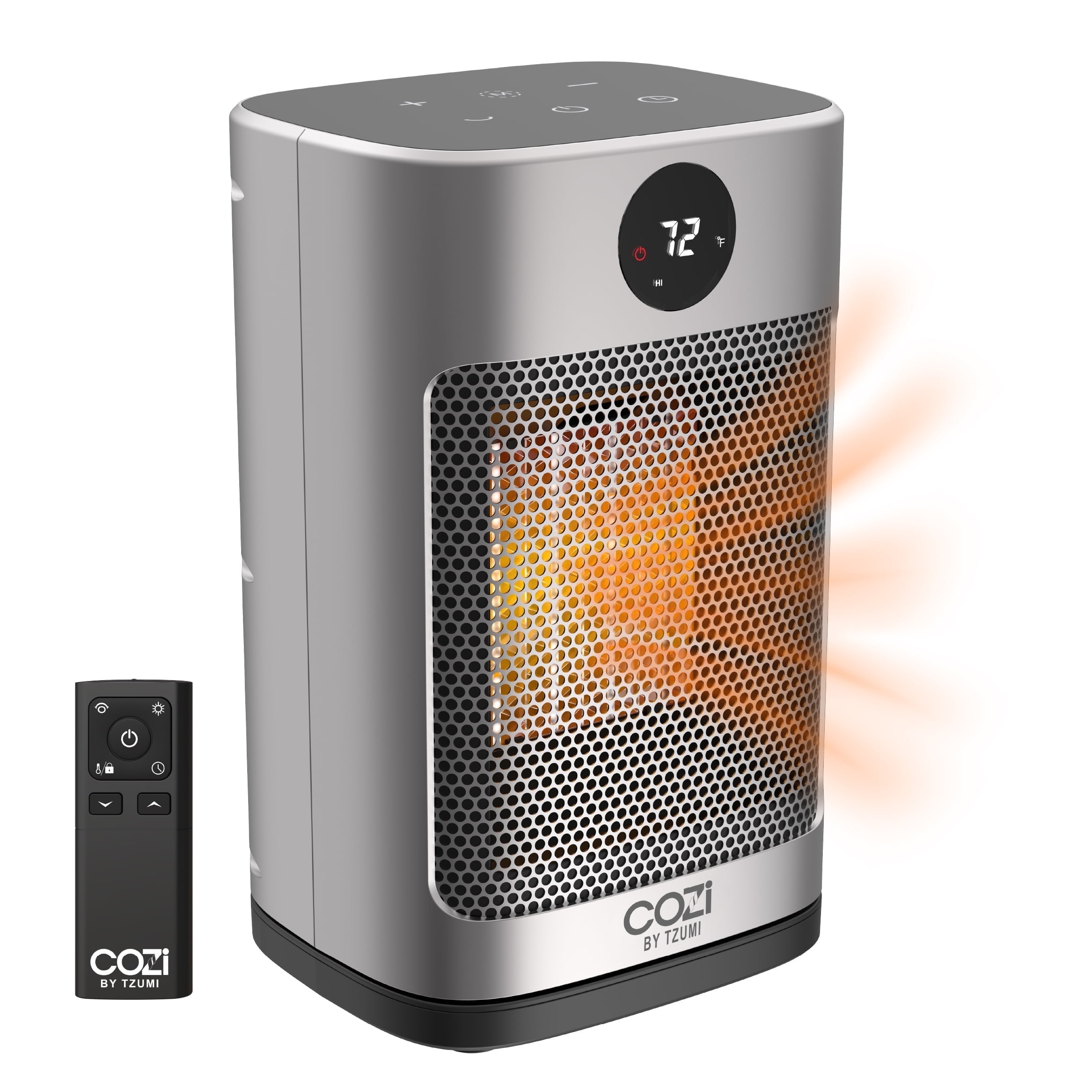 Tzumi Cozi Oscillating Ceramic Desktop Space Heater with LED Display and Remote Control (Silver, 10.9 in) diumg