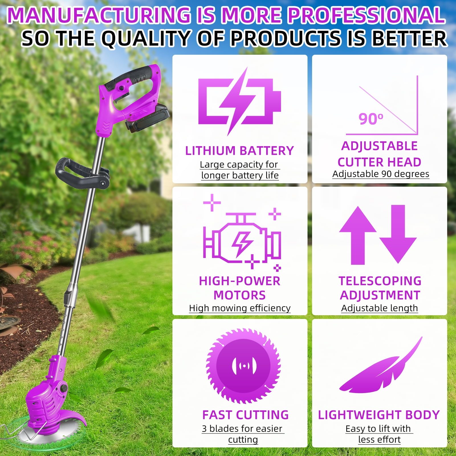 KingFurt 3-in-1 Electric Weed Wacker and Edger with Dual Batteries (35-47 in) 0ra1t