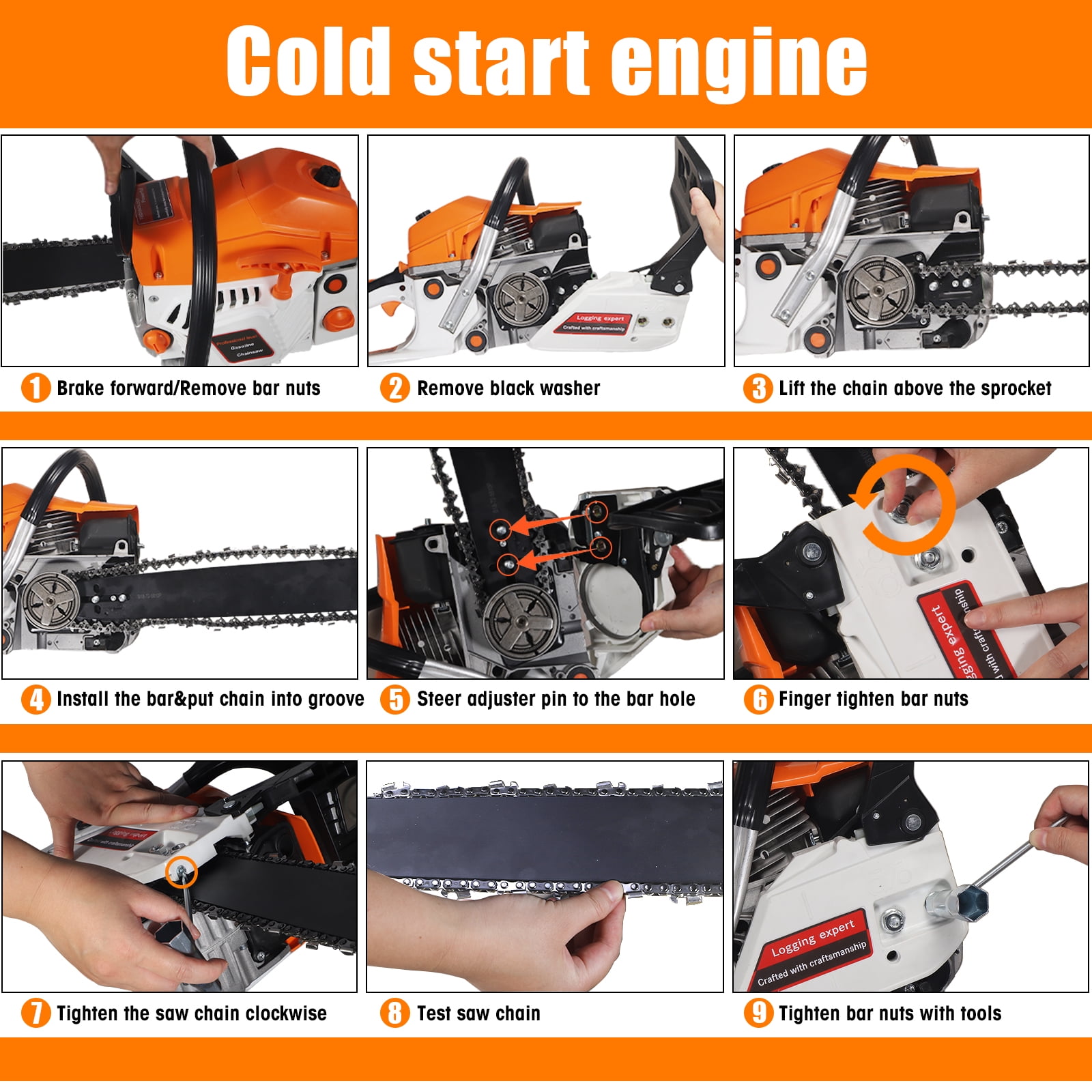 KingFurt 58CC Gas Chainsaw, 18 Inch Power Chainsaw for Tree Cutting and Landscaping (Orange, 18 in) ntz1k