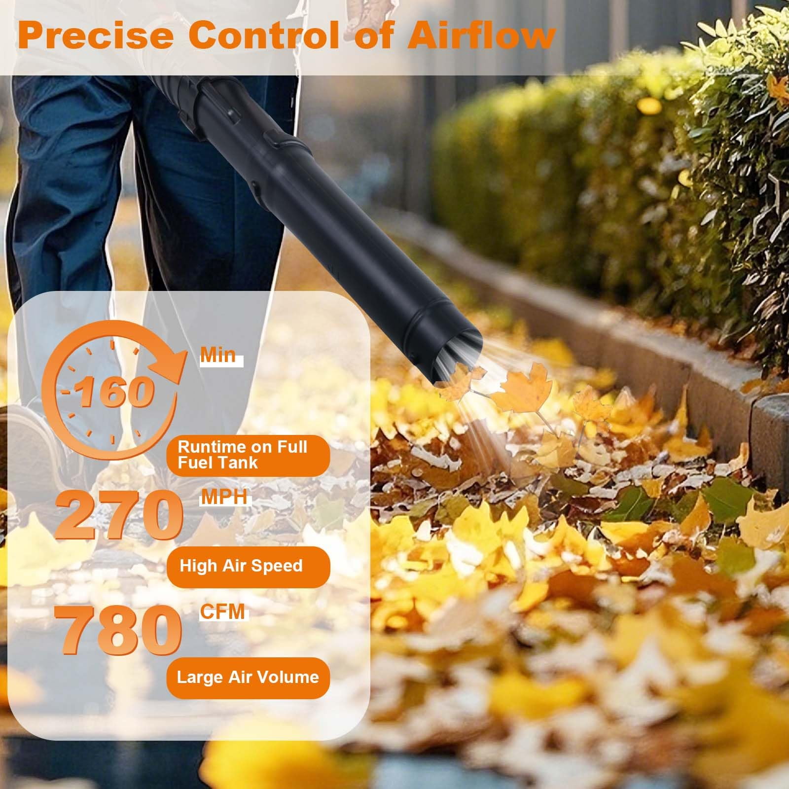 Juiluna 52CC Backpack Gas Leaf Blower, 2.2 HP 780 CFM 270 MPH Professional Lawn Care Tool (Orange, 52CC) f6y8j