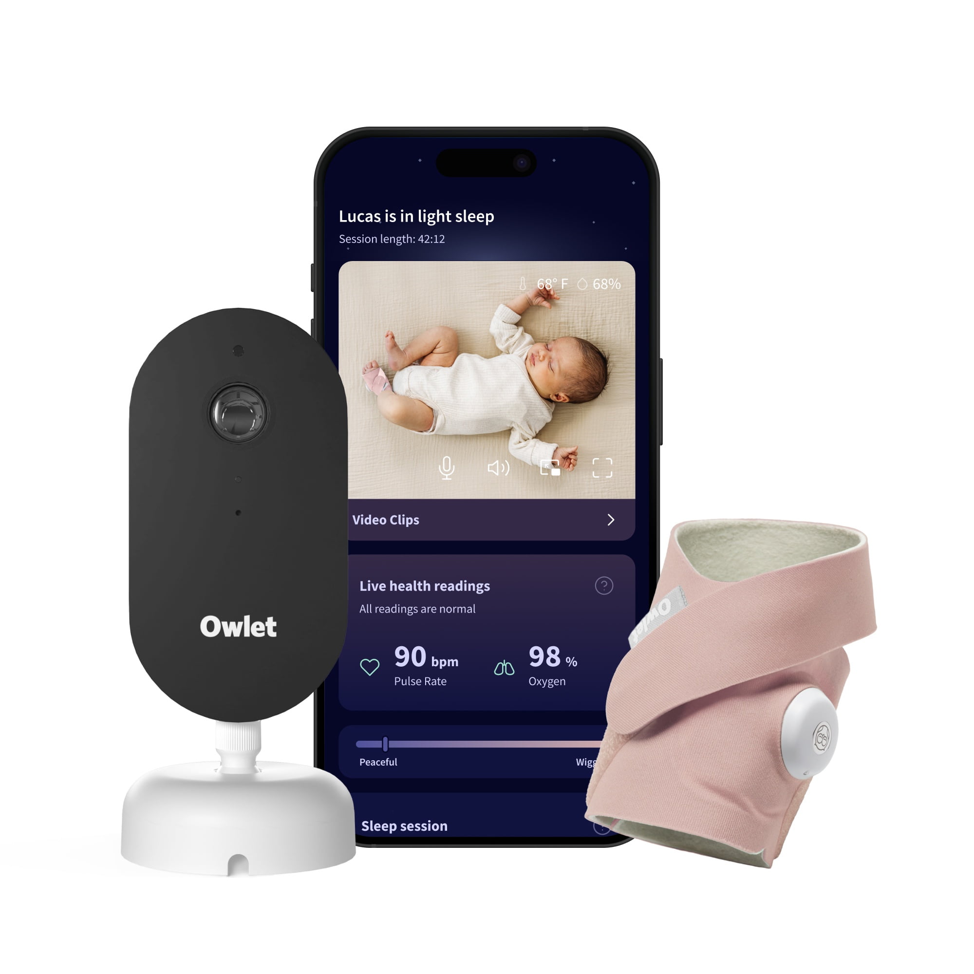 Owlet Dream Duo Gen 3 Smart Baby Monitor System with Oxygen and Pulse Rate Tracking and 2K HD Video Camera (Dusty Rose, 1 Pack) x3lxu