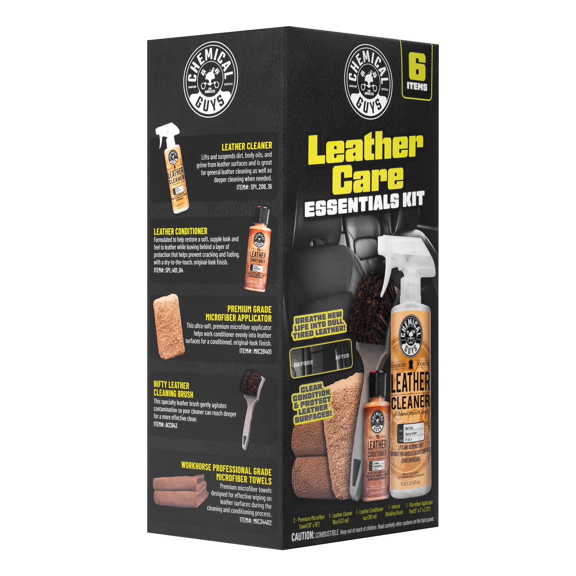 Chemical Guys Leather Care Essentials Kit (6-Piece Set, 20 fl oz) qa3yp