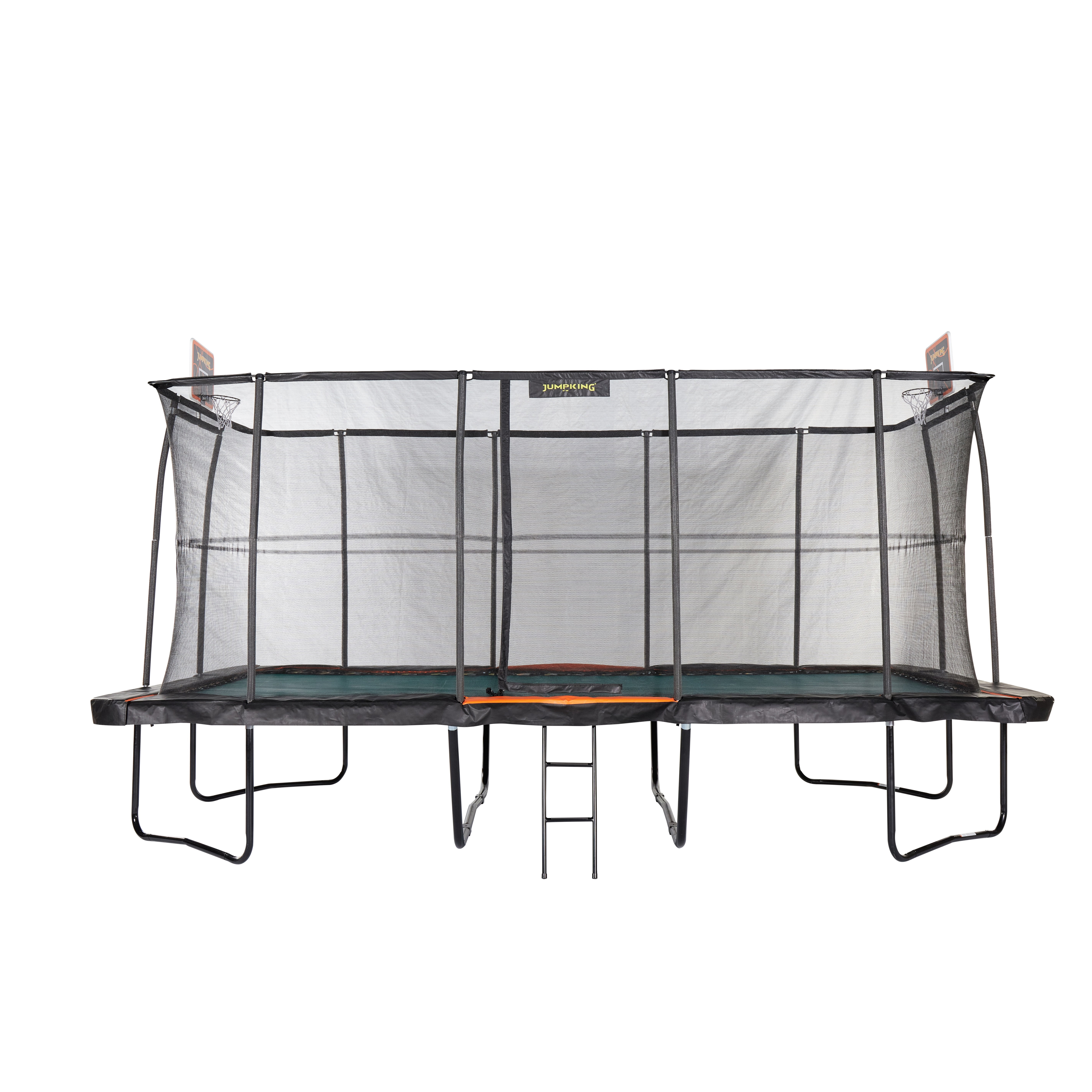 JumpKing 10 ft x 18 ft Rectangular Trampoline with 2 Basketball Hoops and Ladder (Black, 10 ft x 18 ft) cjfhf