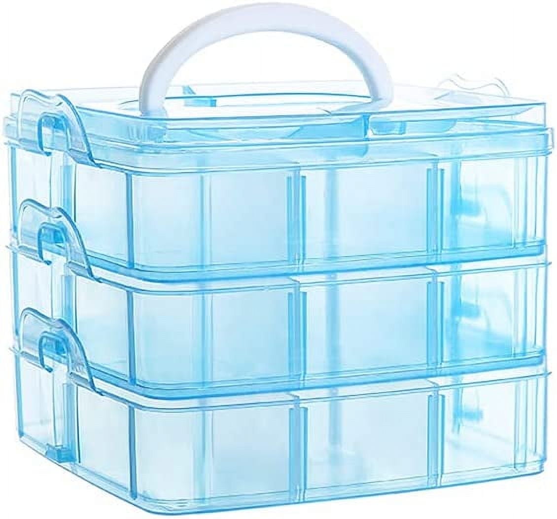 Artrylin 3-Tier Stackable Storage Organizer Box with 18 Adjustable Compartments for Arts, Crafts, and Small Items (Blue, 6 x 6 x 5 in) 74ro7