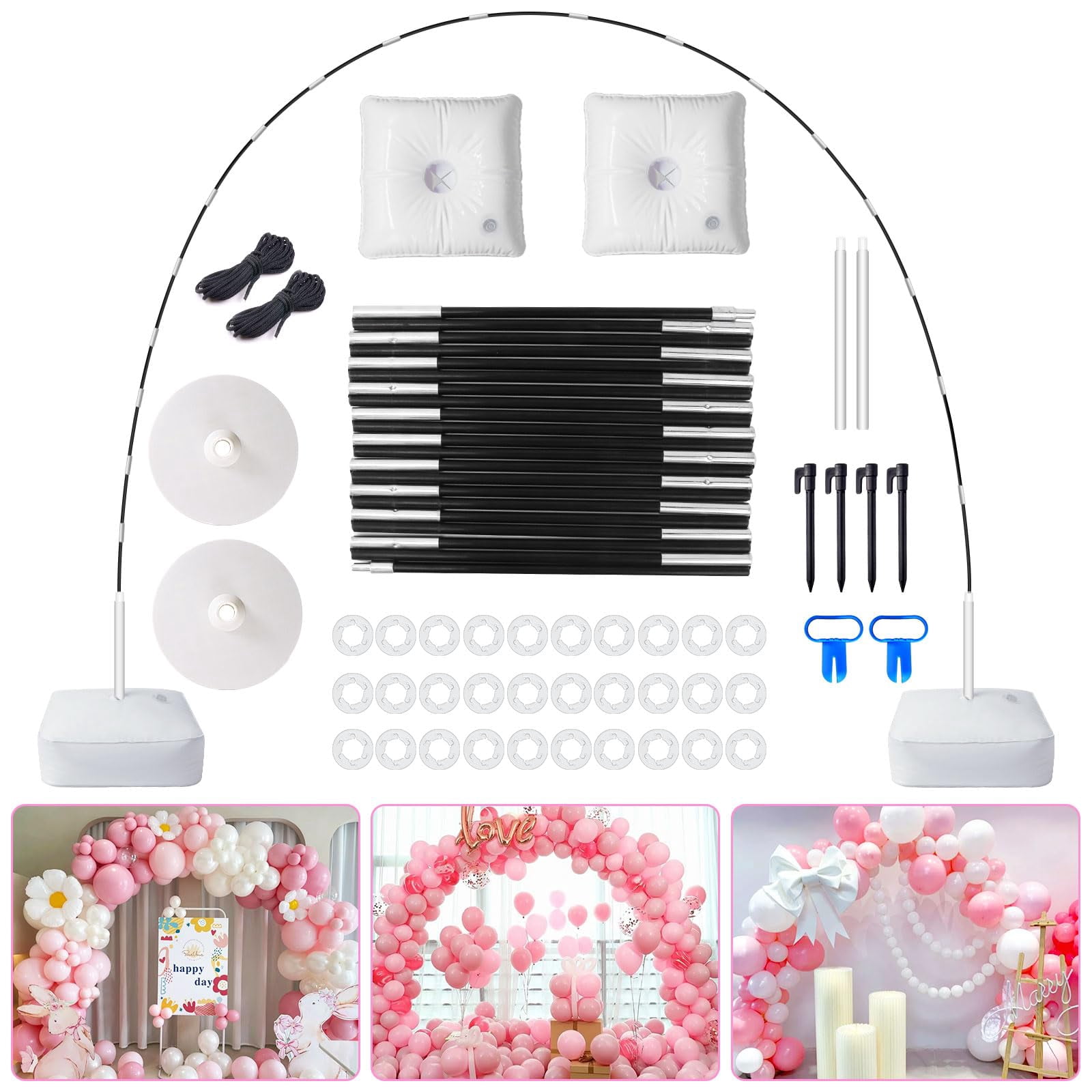 Generic Balloon Arch Stand Kit, Adjustable Party Decoration Frame (Black, 7.4 ft) 9r1m8